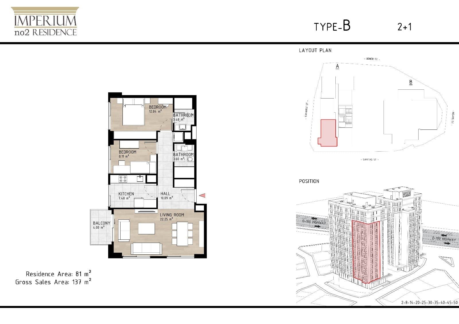 مشروع امبريوم نو 2 ريزيدنس – مخطط 2+1 Type B