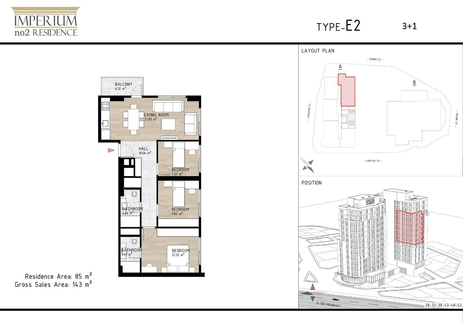 مشروع امبريوم نو 2 ريزيدنس – مخطط 3+1 Type E2