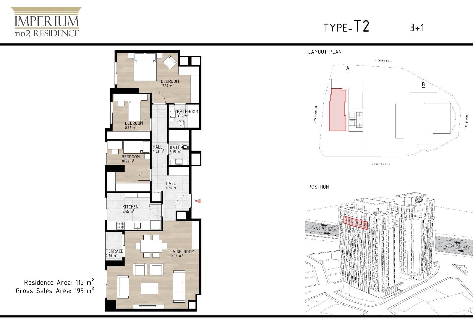 مشروع امبريوم نو 2 ريزيدنس – مخطط 3+1 Type T2
