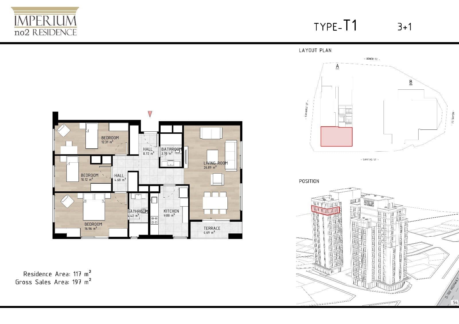 مشروع امبريوم نو 2 ريزيدنس – مخطط 3+1 Type T1