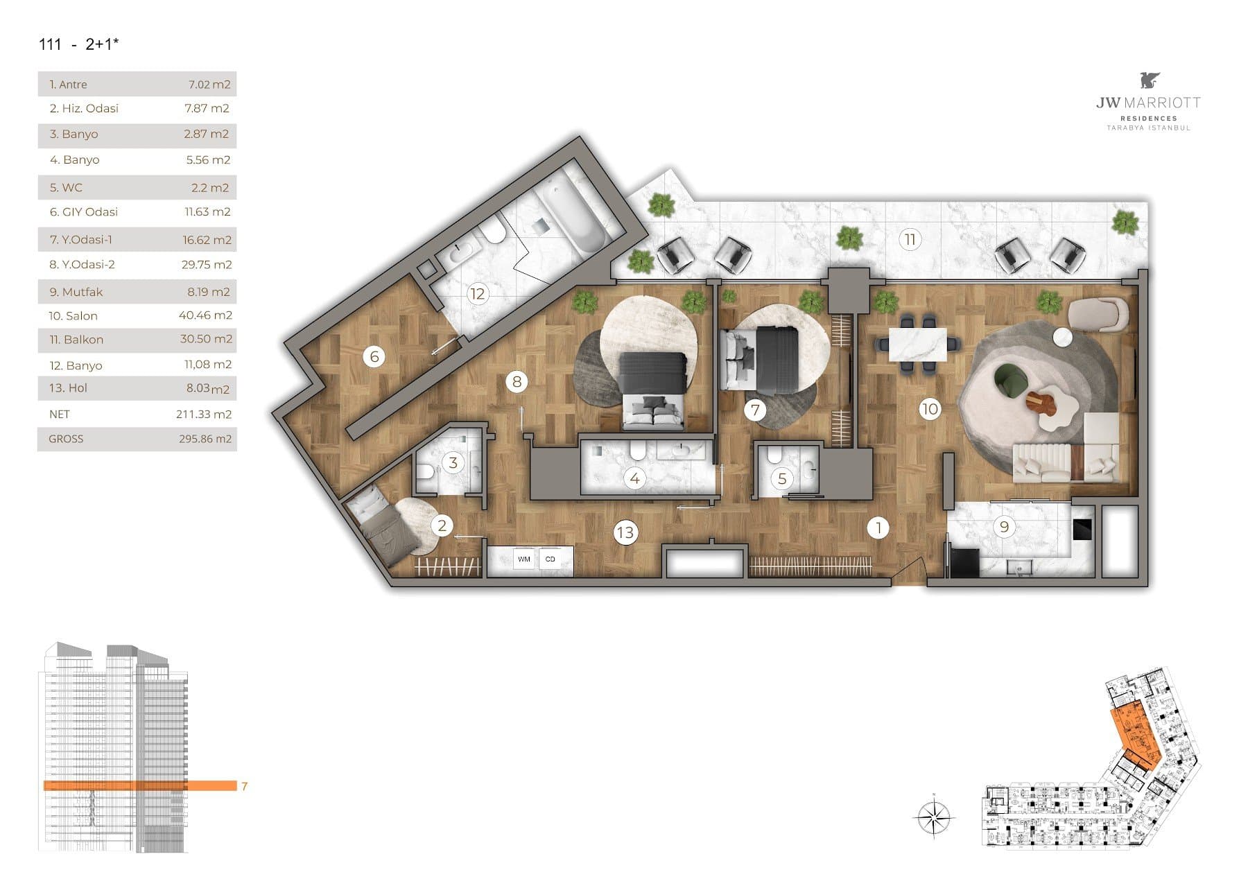 Проект JW Marriott Residences Tarabya – планировка 2+1 Type E