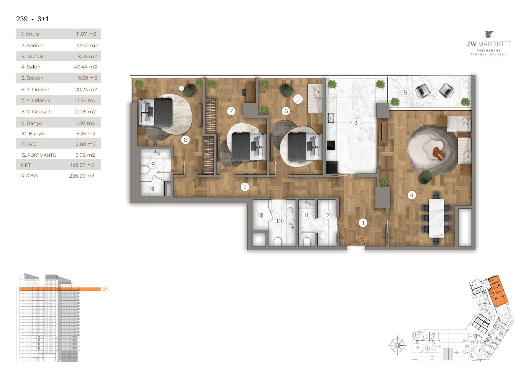Проект JW Marriott Residences Tarabya – планировка 3+1 Type B
