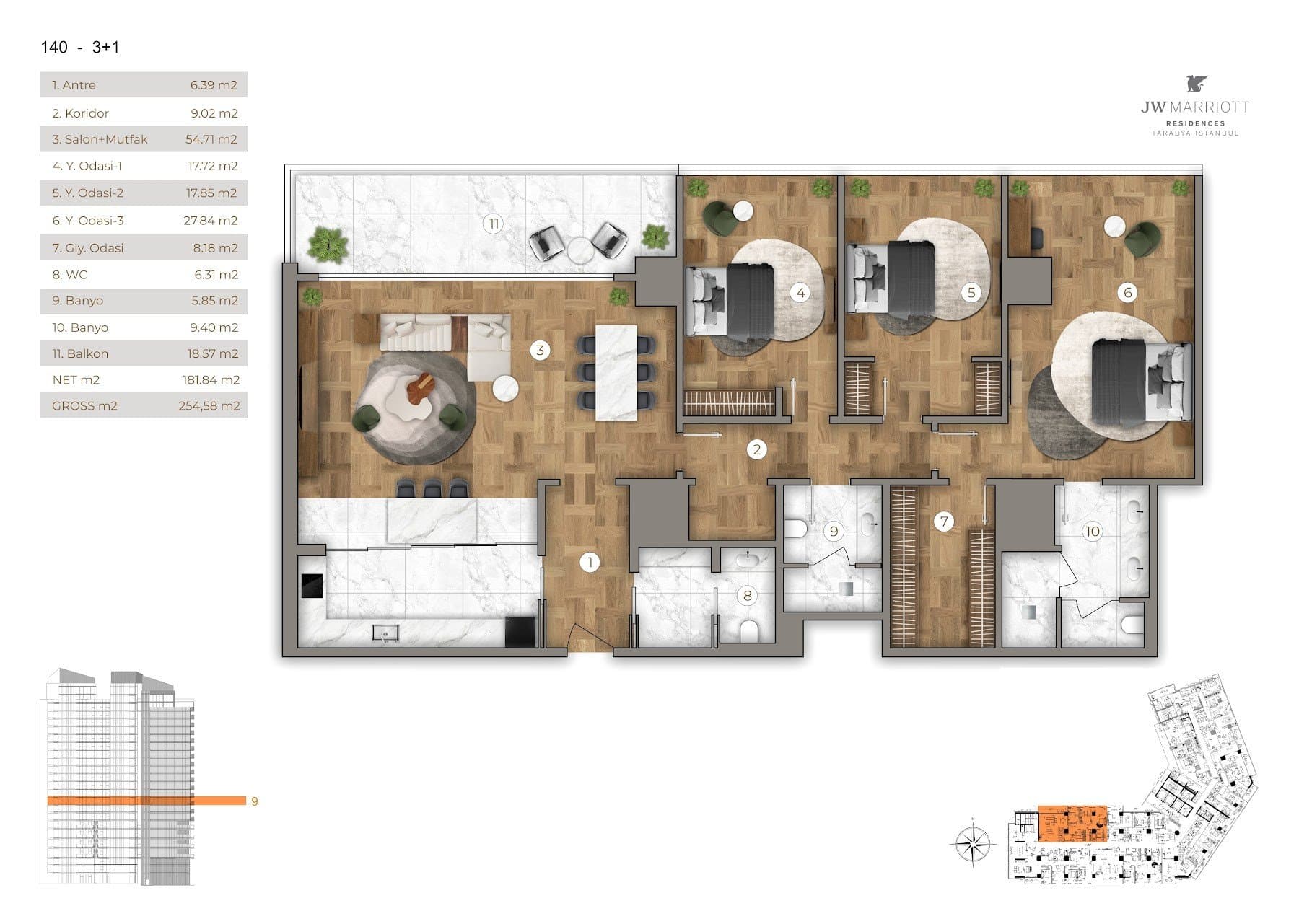 Проект JW Marriott Residences Tarabya – планировка 3+1 Type C