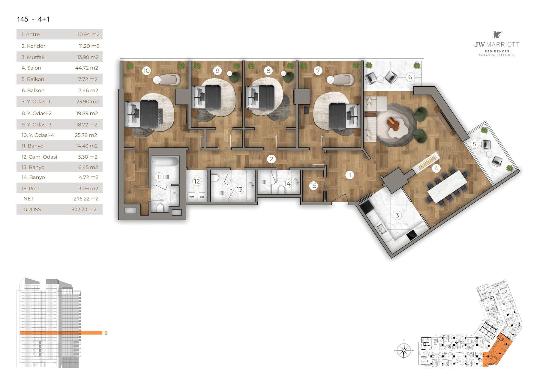 Проект JW Marriott Residences Tarabya – планировка 4+1 Type A