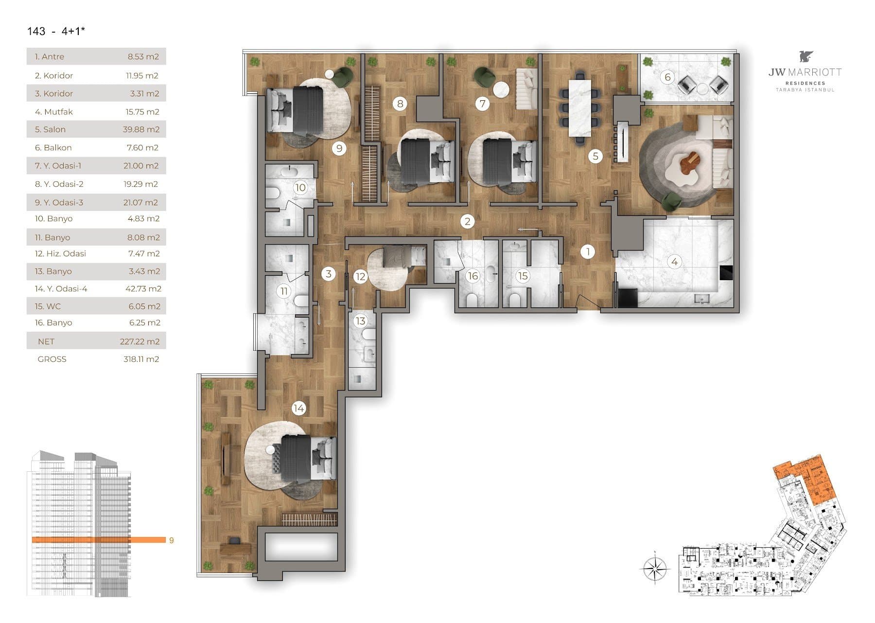 Проект JW Marriott Residences Tarabya – планировка 4+1 Type B