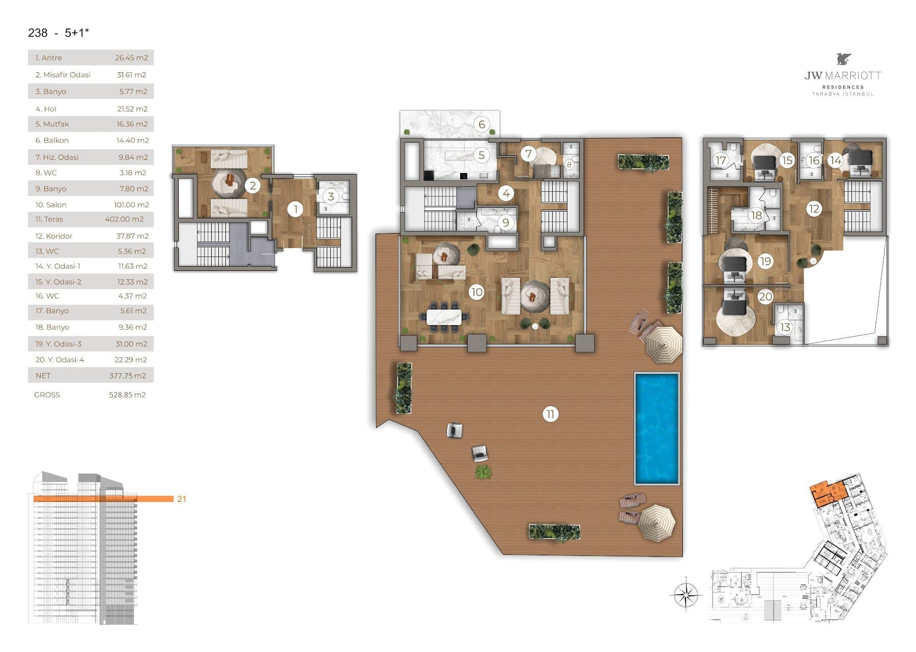 Проект JW Marriott Residences Tarabya – планировка 5+1 Penthouse