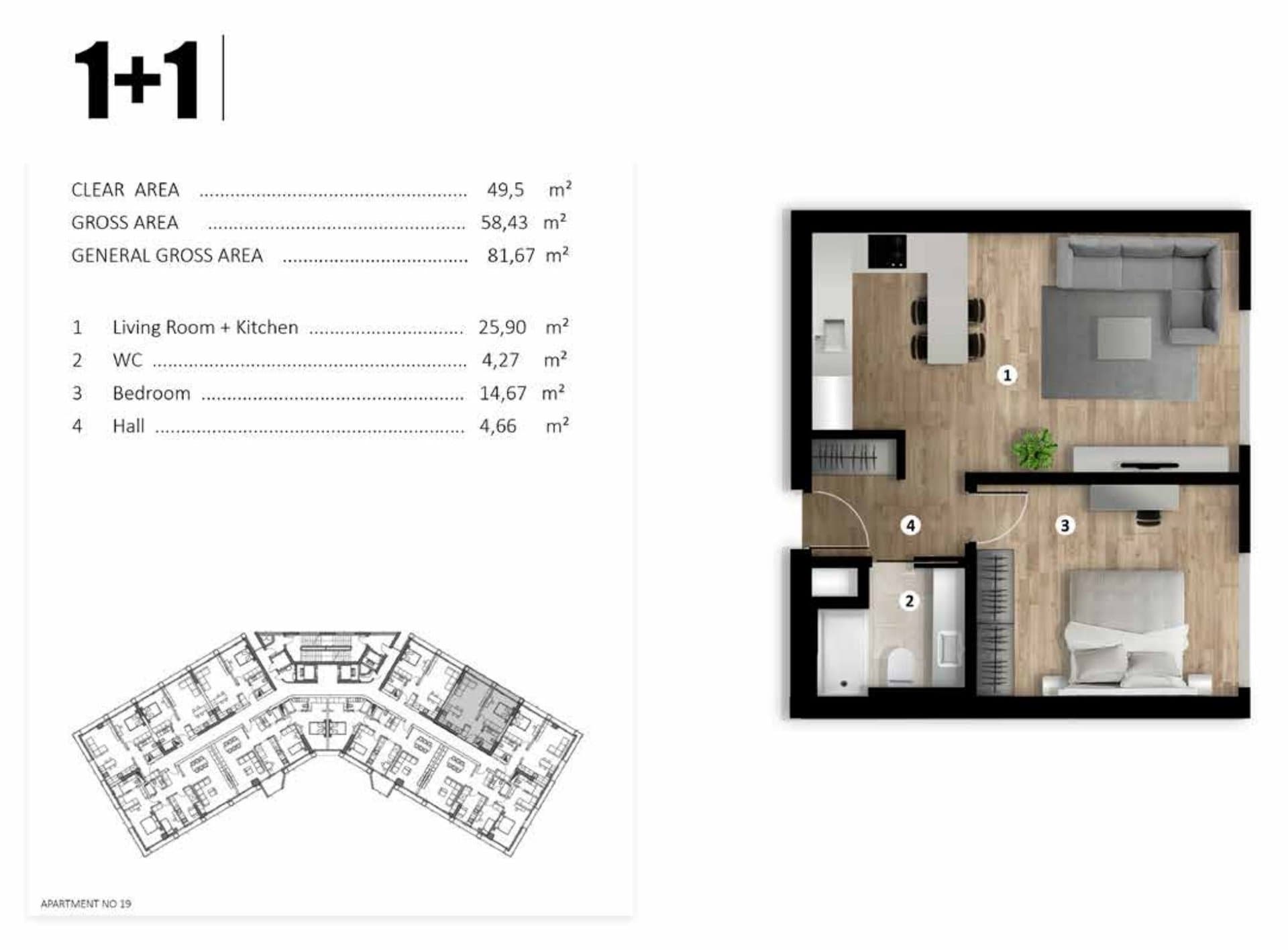 Lania Residence Project – 1+1 Type A floor plan