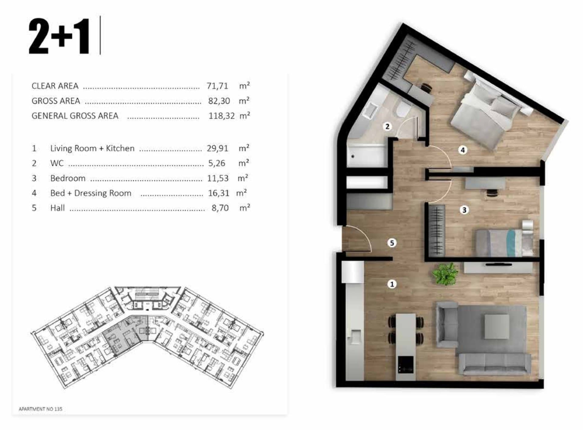 Lania Residence Project – 2+1 Type A floor plan