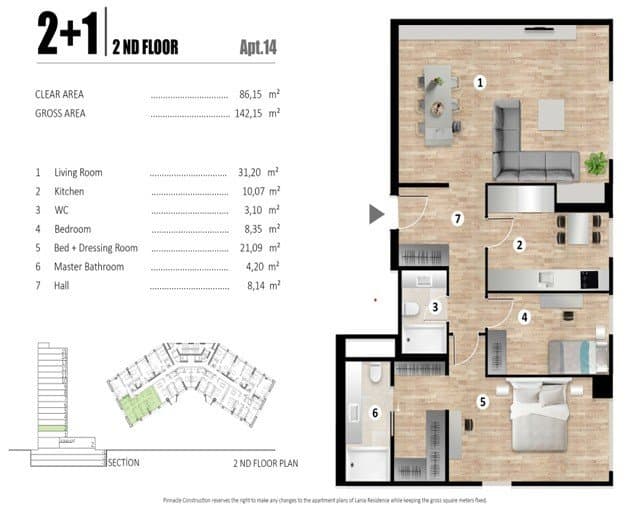 Lania Residence Project – 2+1 Type C floor plan