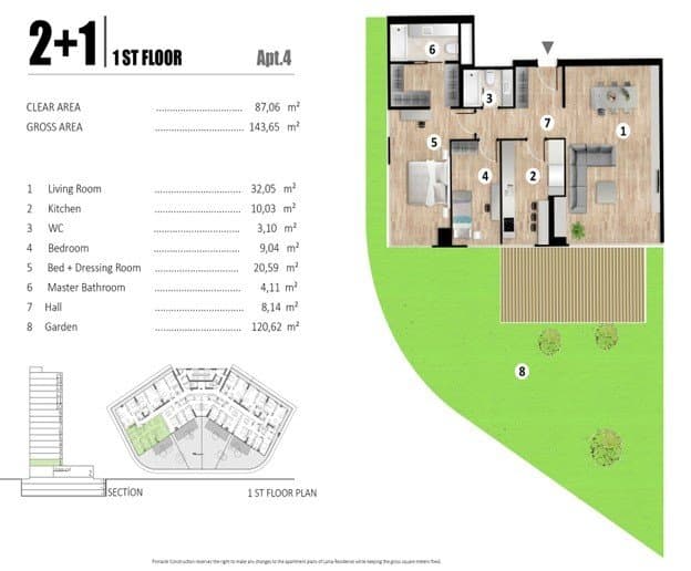 Lania Residence Project – 2+1 Type D with Garden floor plan