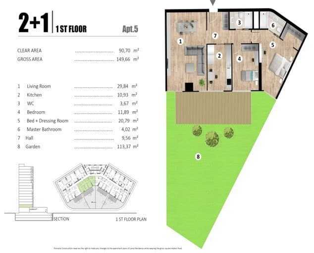 Lania Residence Project – 2+1 Type E with Garden floor plan