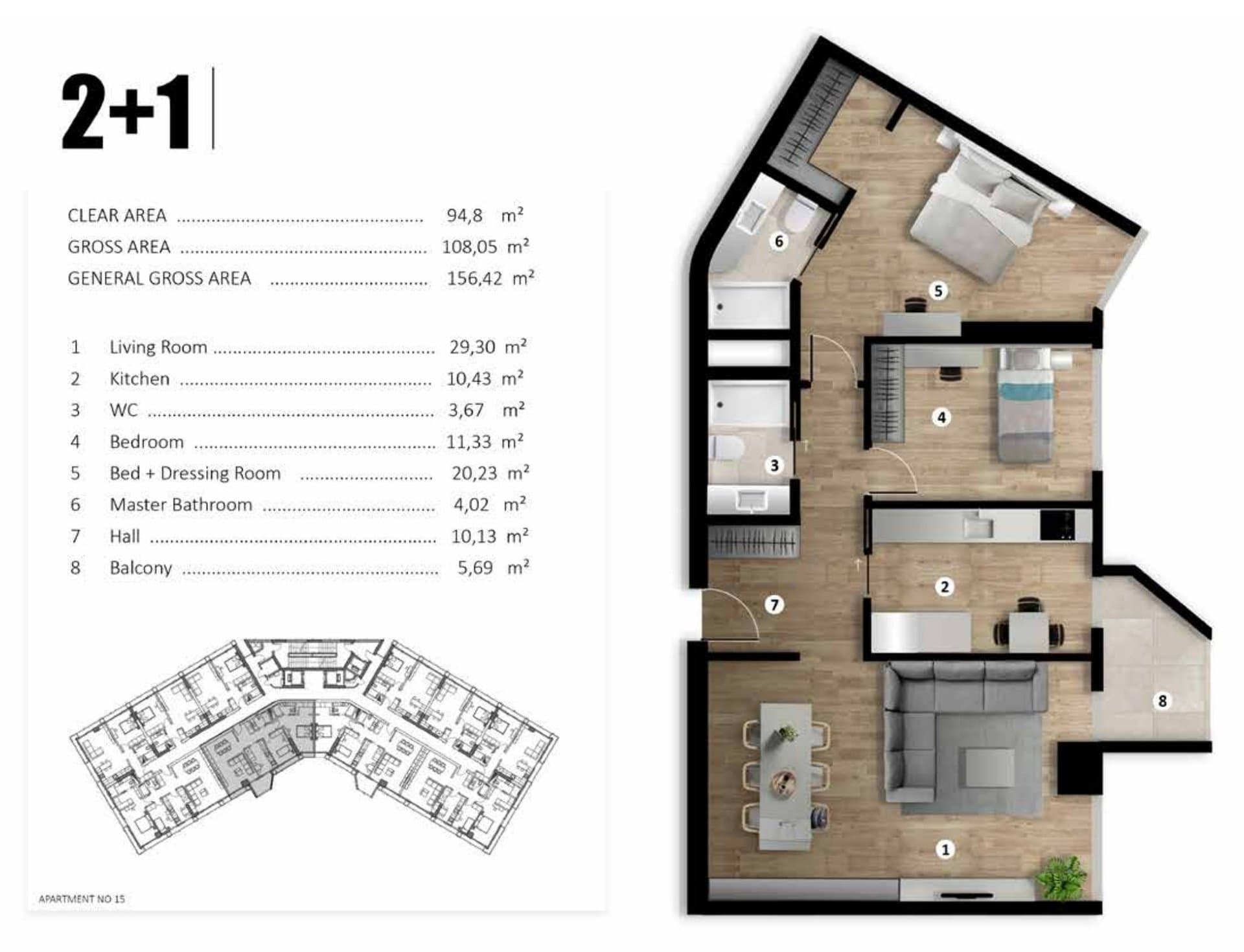 Lania Residence Project – 2+1 Type G floor plan