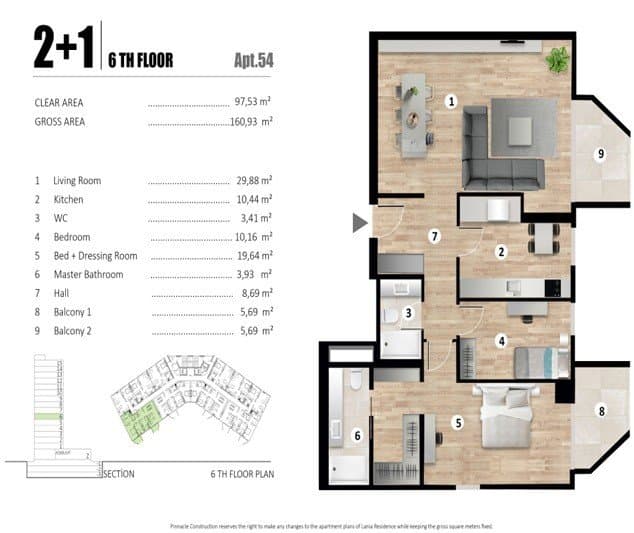 Lania Residence Project – 2+1 Type H floor plan