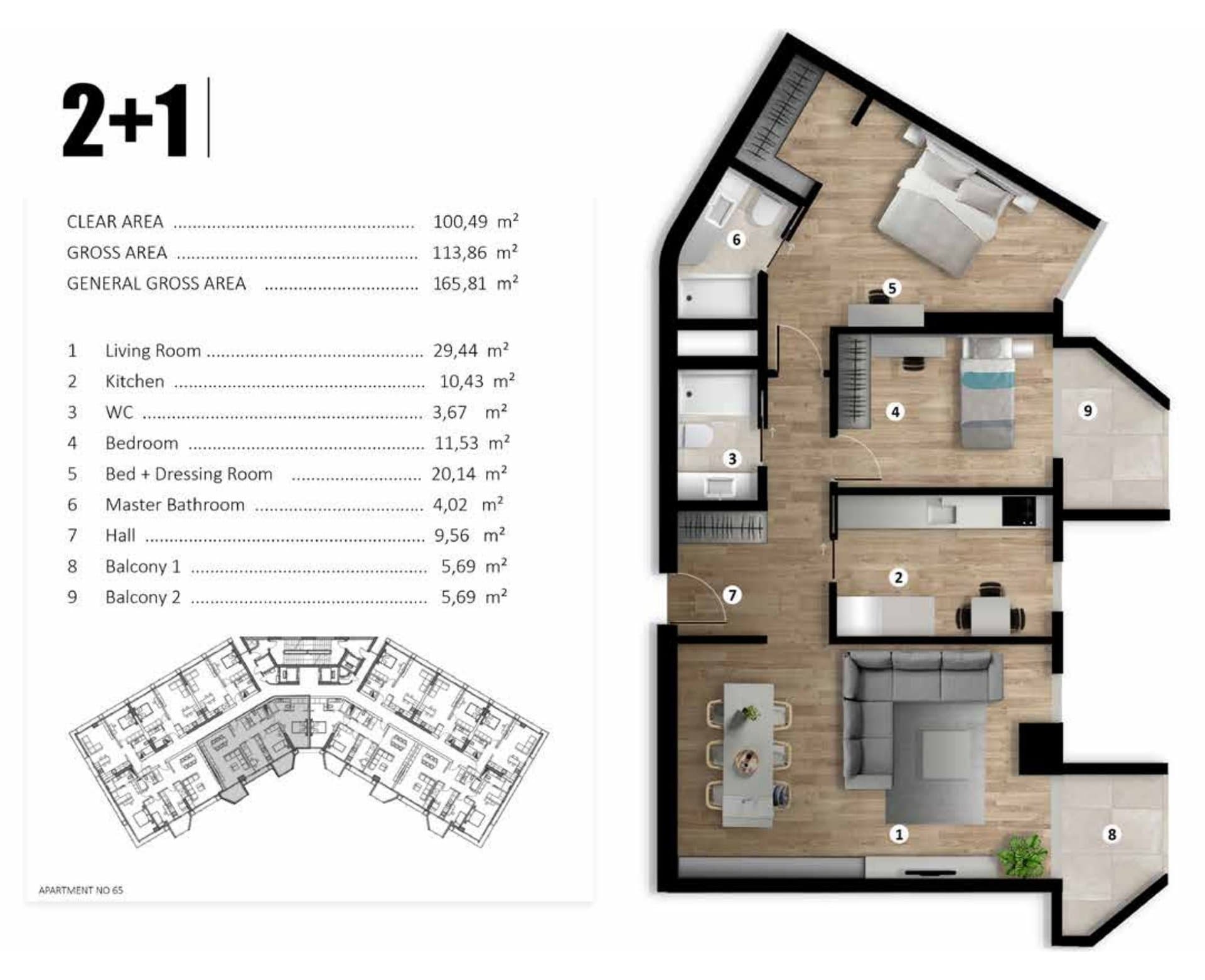 Lania Residence Project – 2+1 Type I floor plan