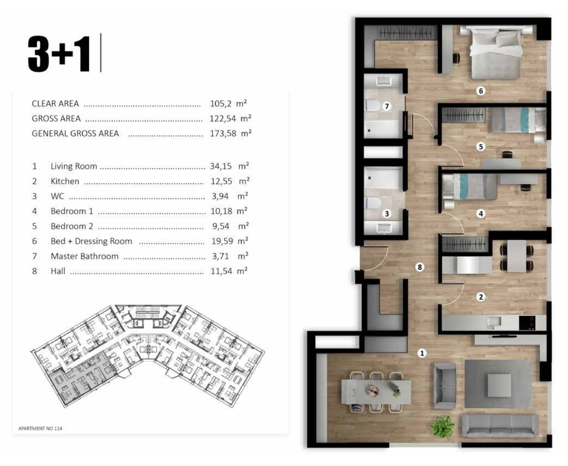 Lania Residence Project – 3+1 Type A floor plan