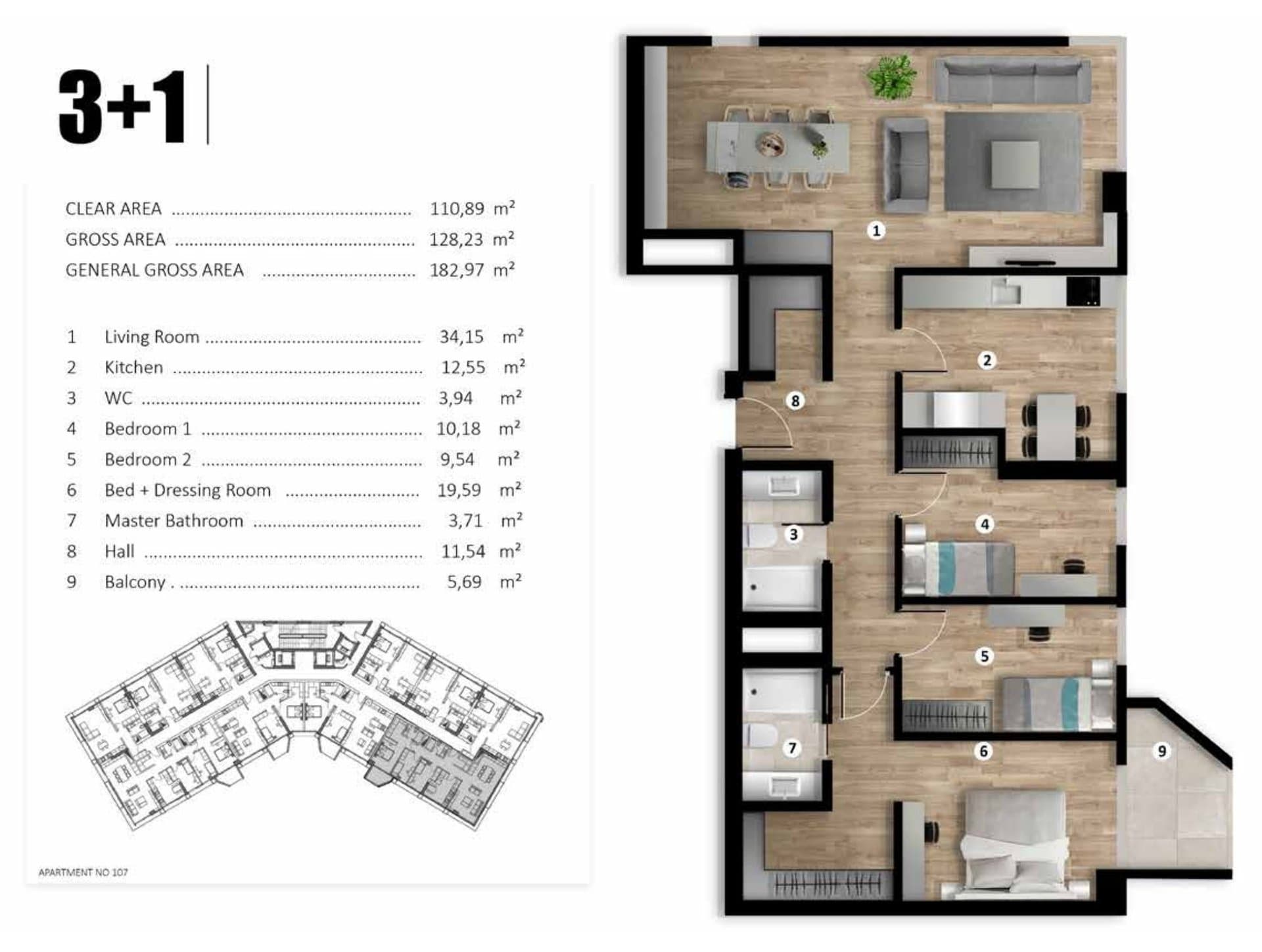 Lania Residence Project – 3+1 Type B floor plan
