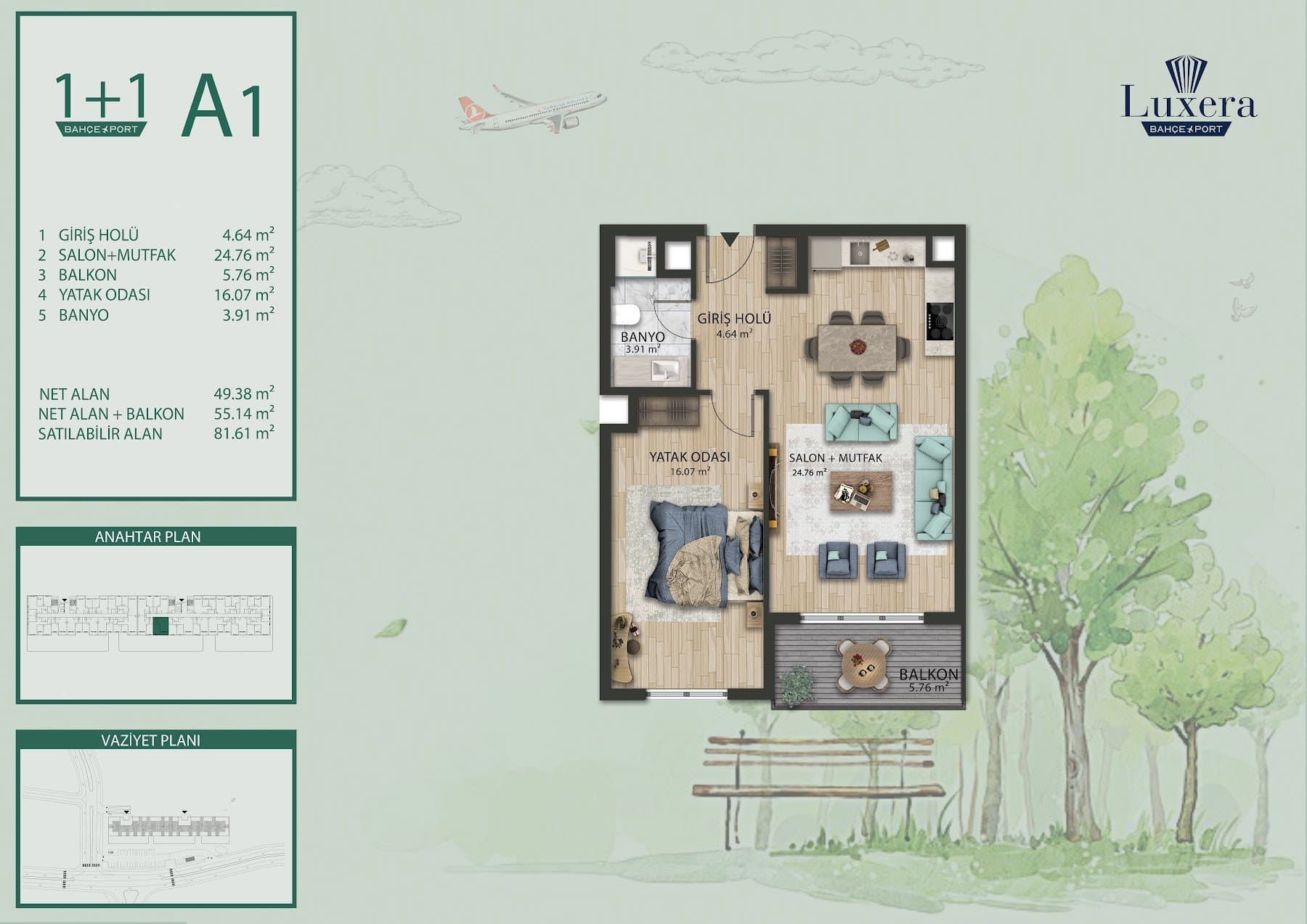 Luxera Bahce Port Project – 1+1 Type A1 floor plan