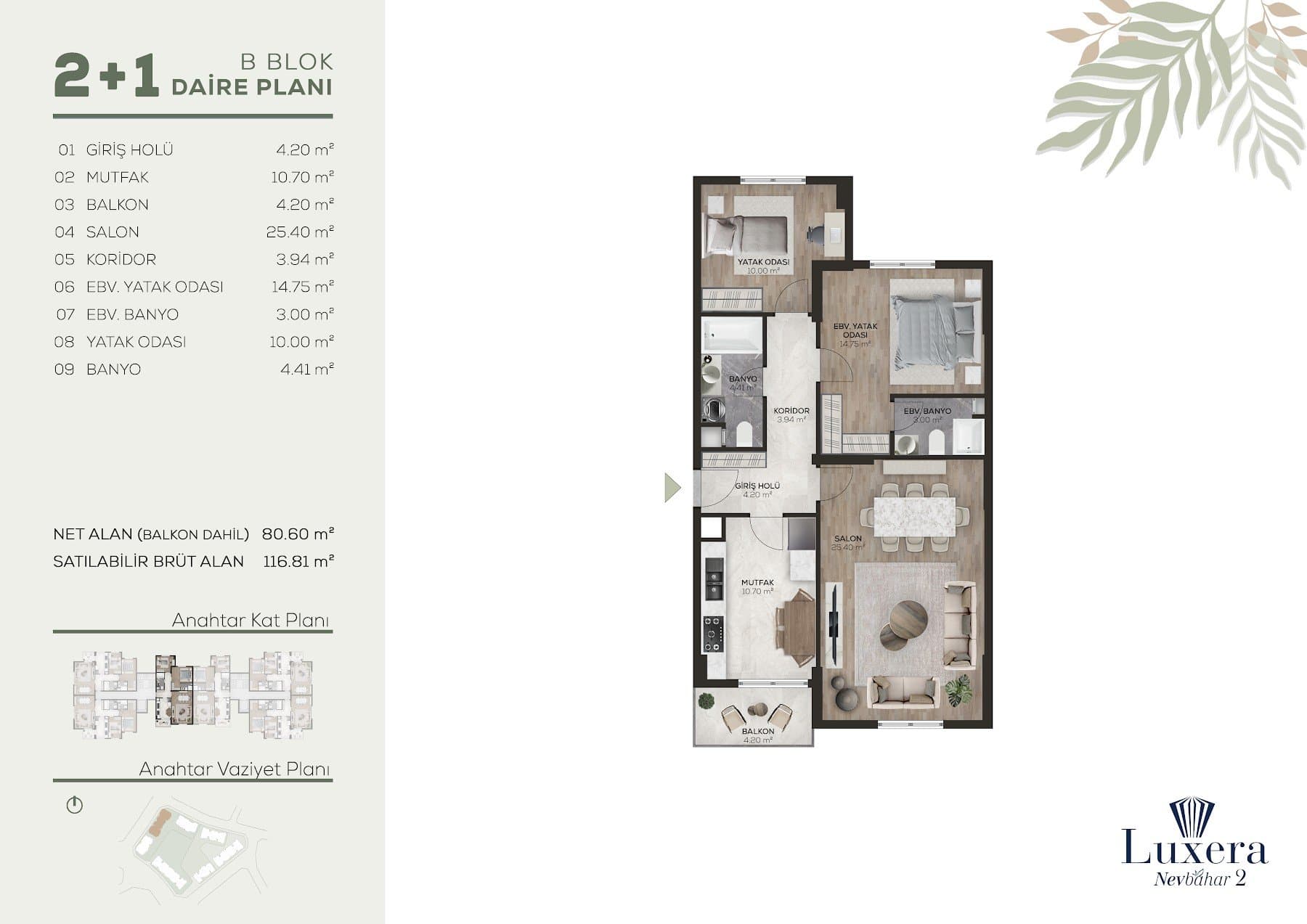 Luxera Nevbahar Life Project – 2+1 Type B floor plan