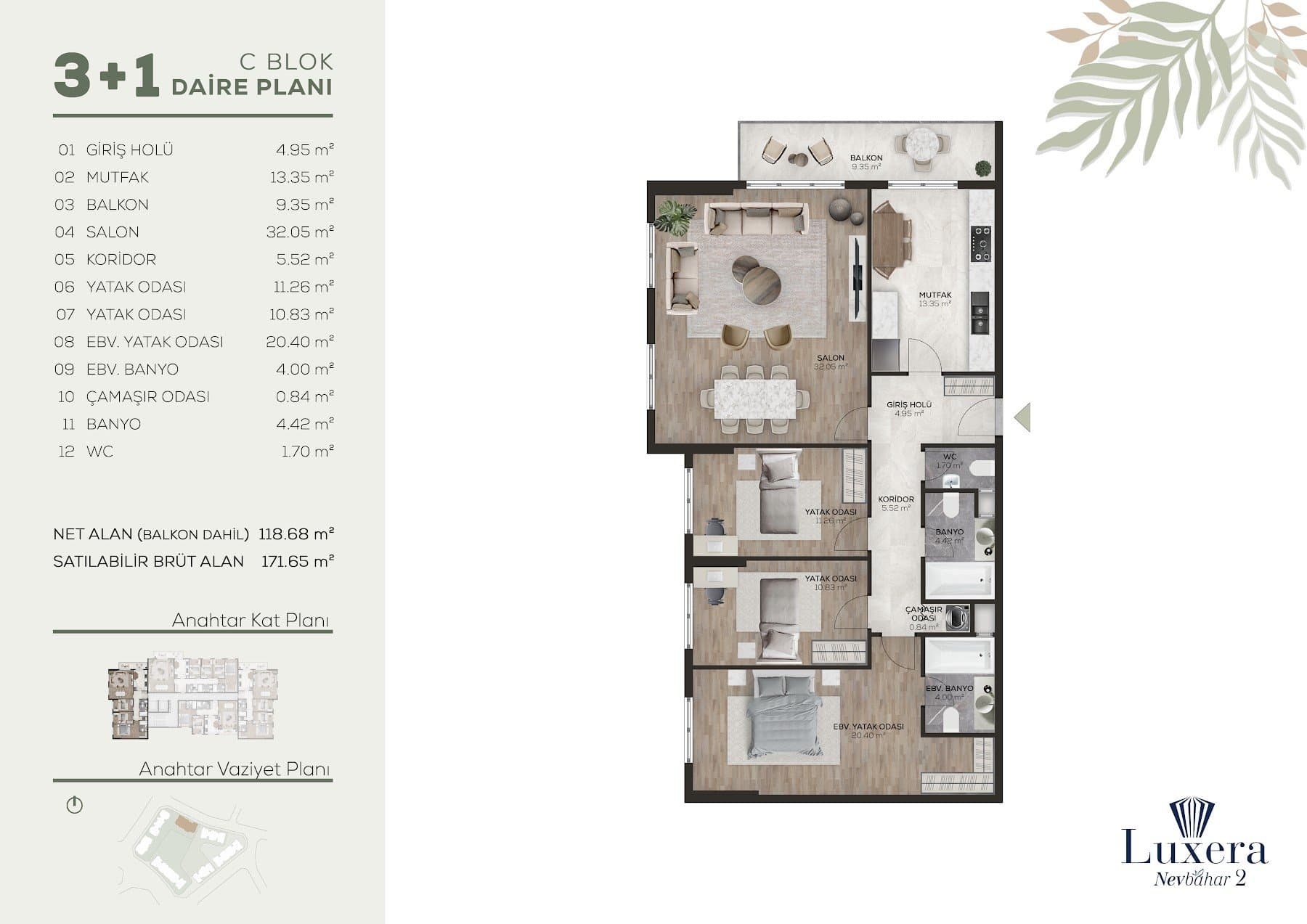 Luxera Nevbahar Life Project – 3+1 Type B floor plan