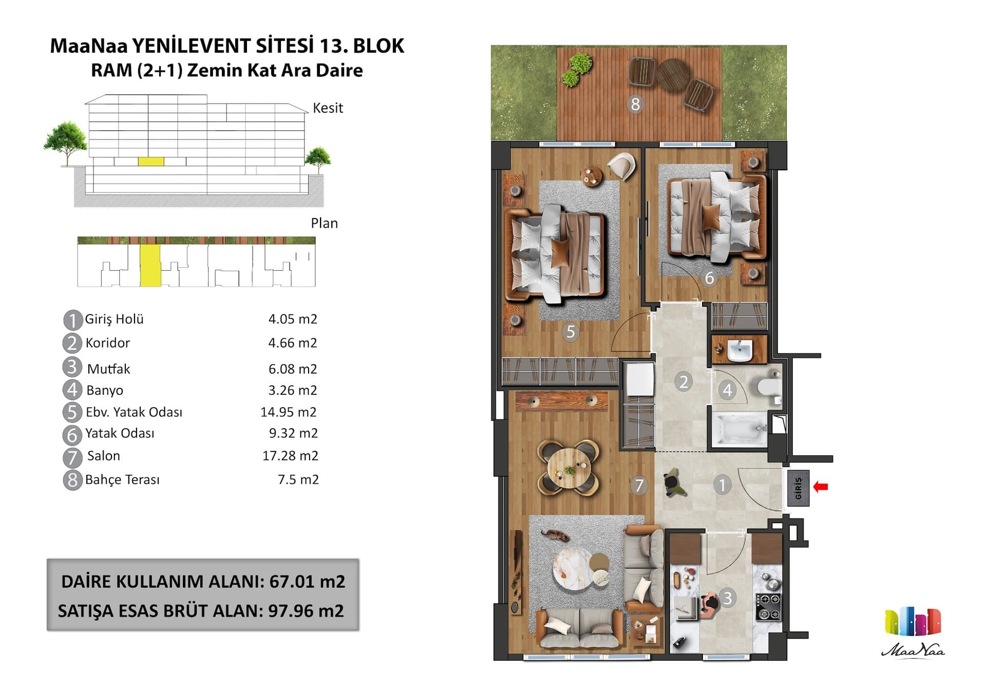 MaaNaa Levent Project – 2+1 Ground Floor, Block 13 floor plan