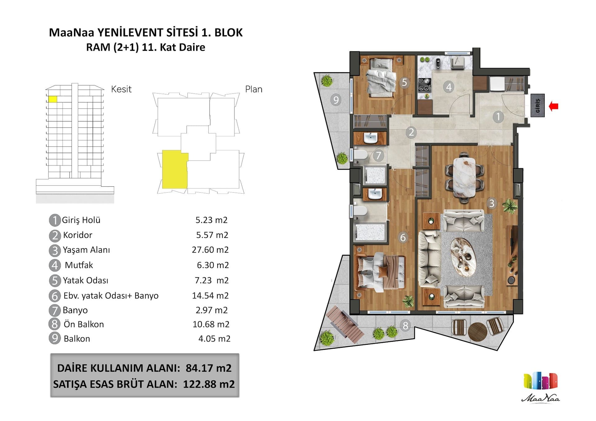 MaaNaa Levent Project – 2+1 Type A, Block 1 floor plan