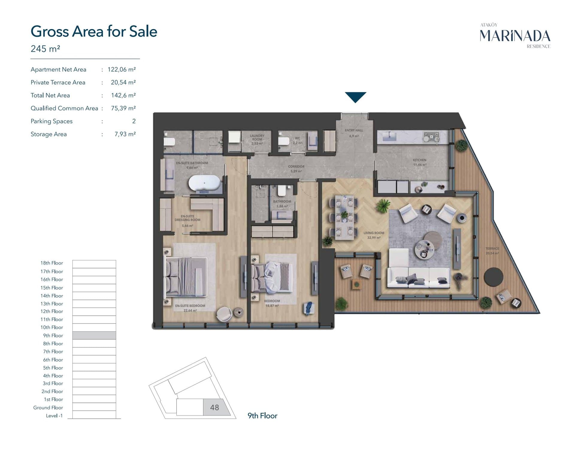 Atakoy Marinada Residence Project – 2+1 floor plan