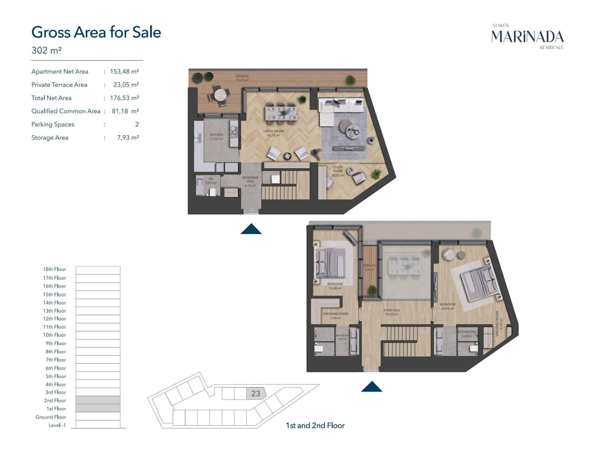 Atakoy Marinada Residence Project – 2.5+1 Duplex floor plan