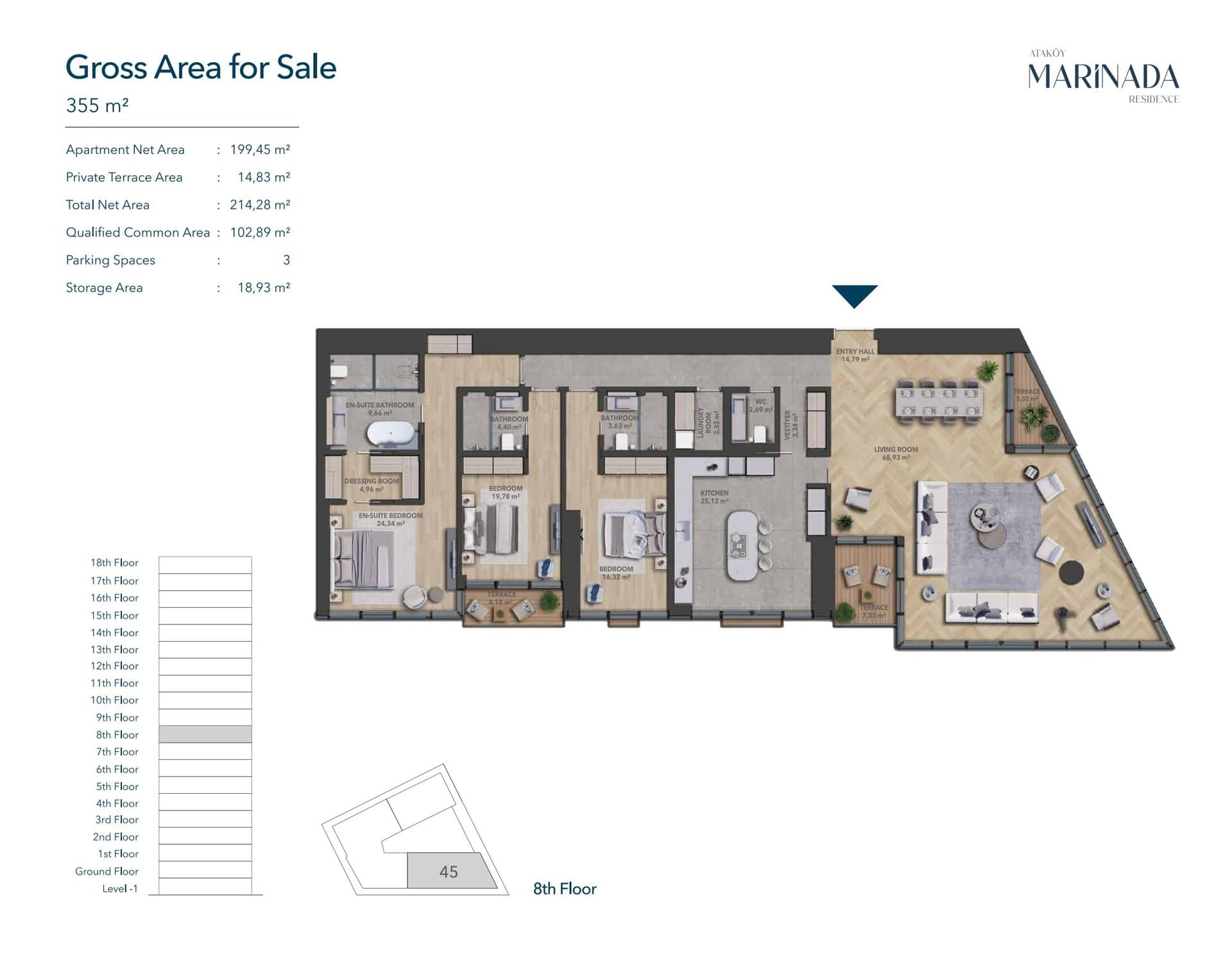 Atakoy Marinada Residence Project – 3+1 floor plan