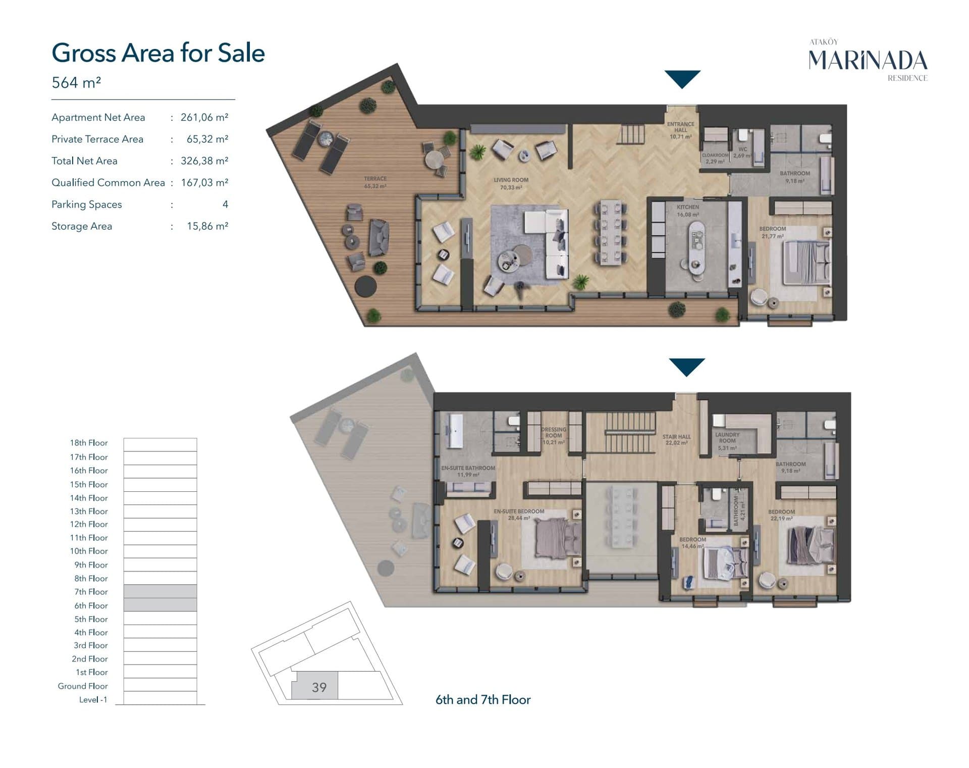 Atakoy Marinada Residence Project – 4+1 Duplex floor plan