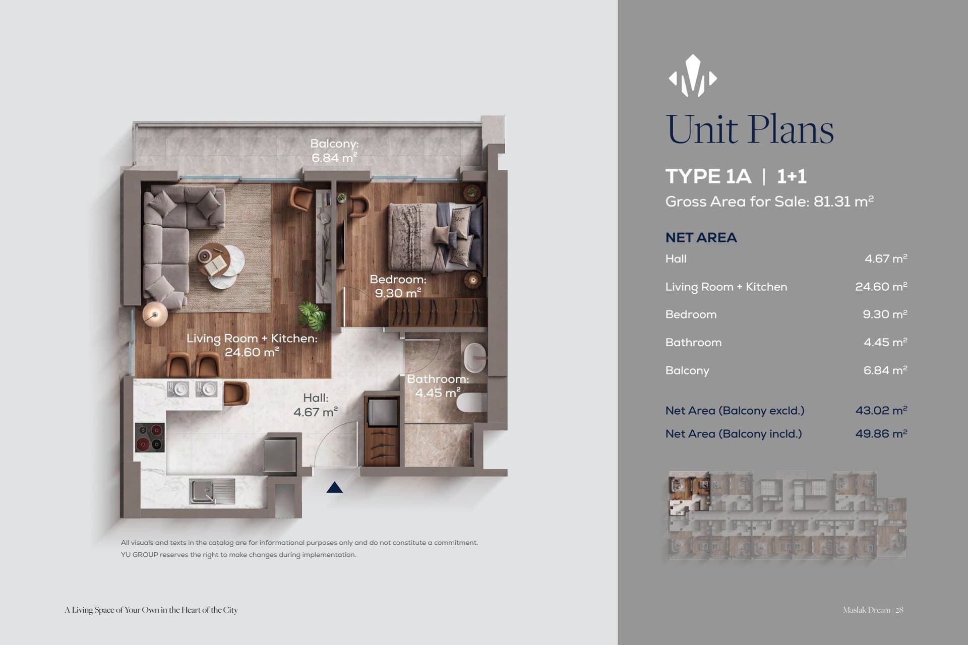 Maslak Dream Project – 1+1 Type 1A floor plan