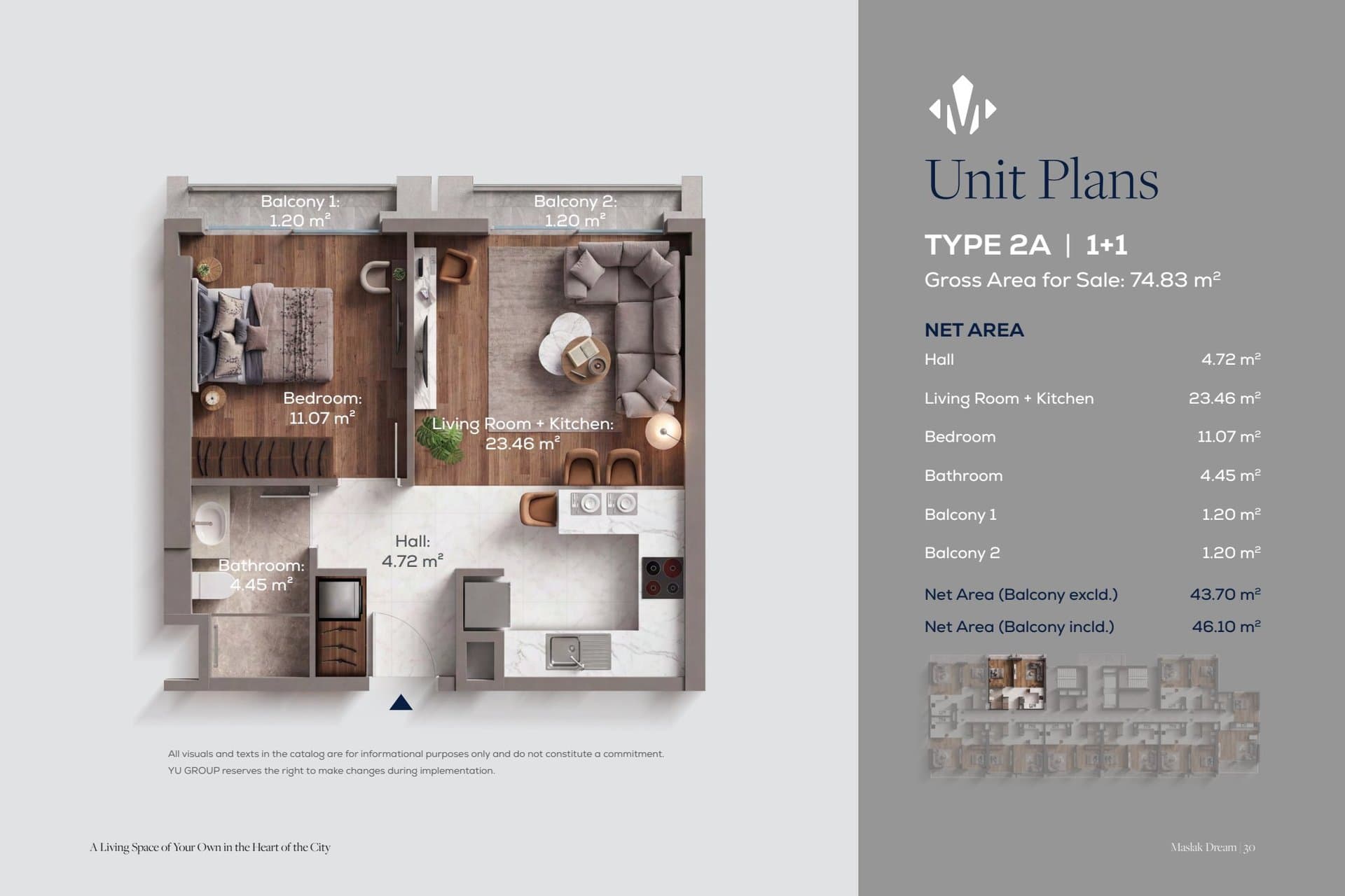 Maslak Dream Project – 1+1 Type 2A floor plan
