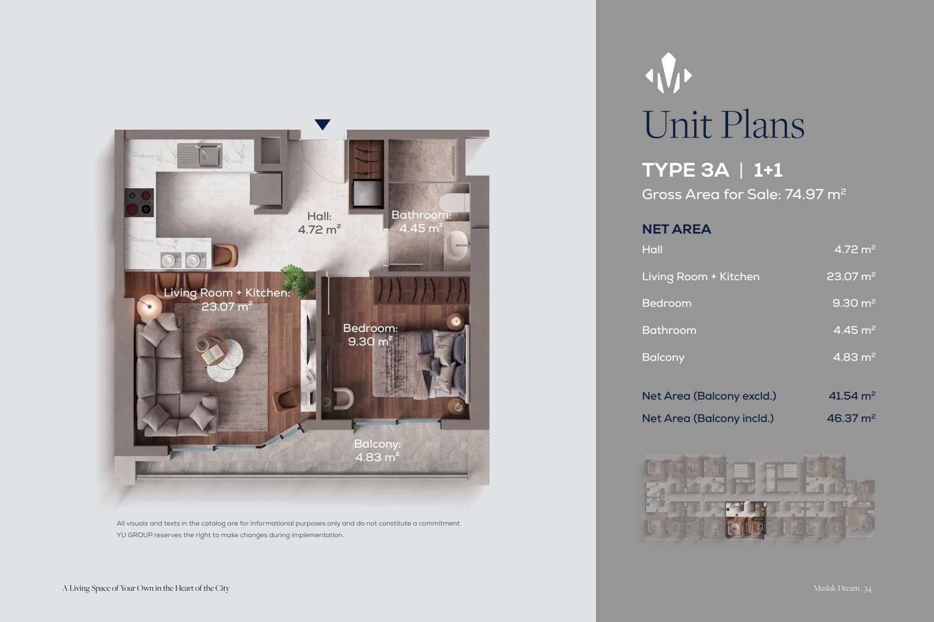 Maslak Dream Project – 1+1 Type 3A floor plan