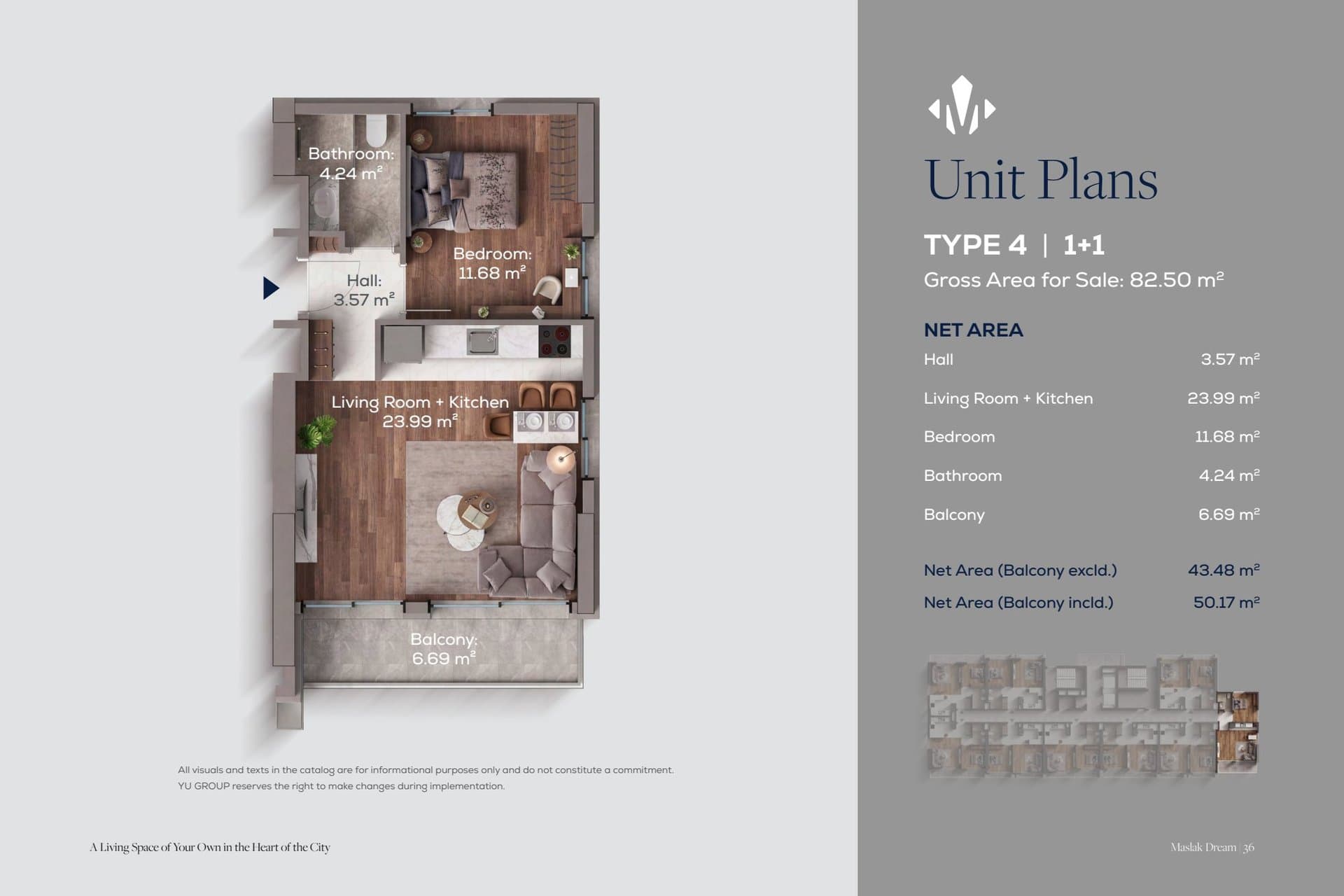 Maslak Dream Project – 1+1 Type 4 floor plan