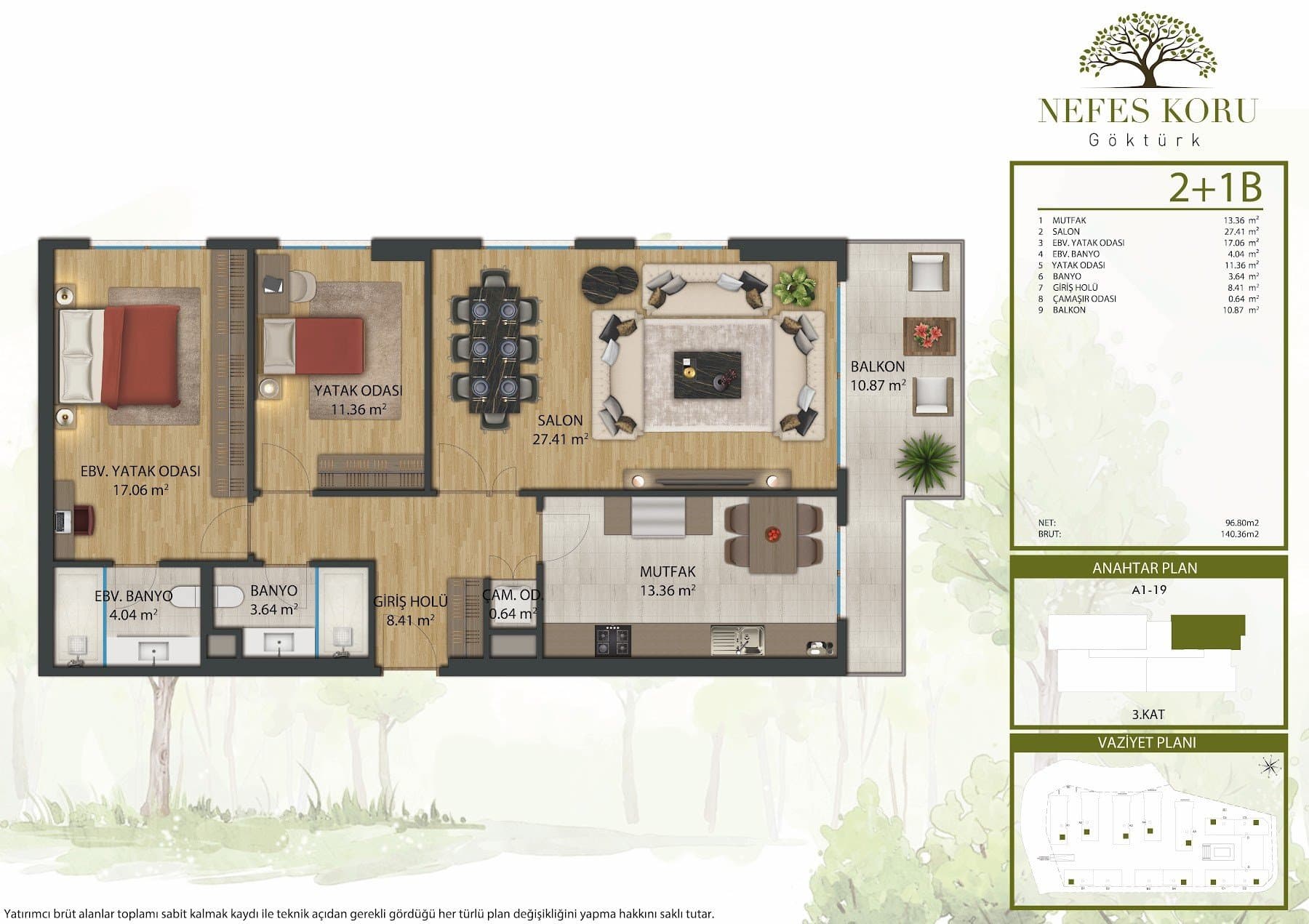 Nefes Koru Gokturk Project – 2+1 Type B floor plan