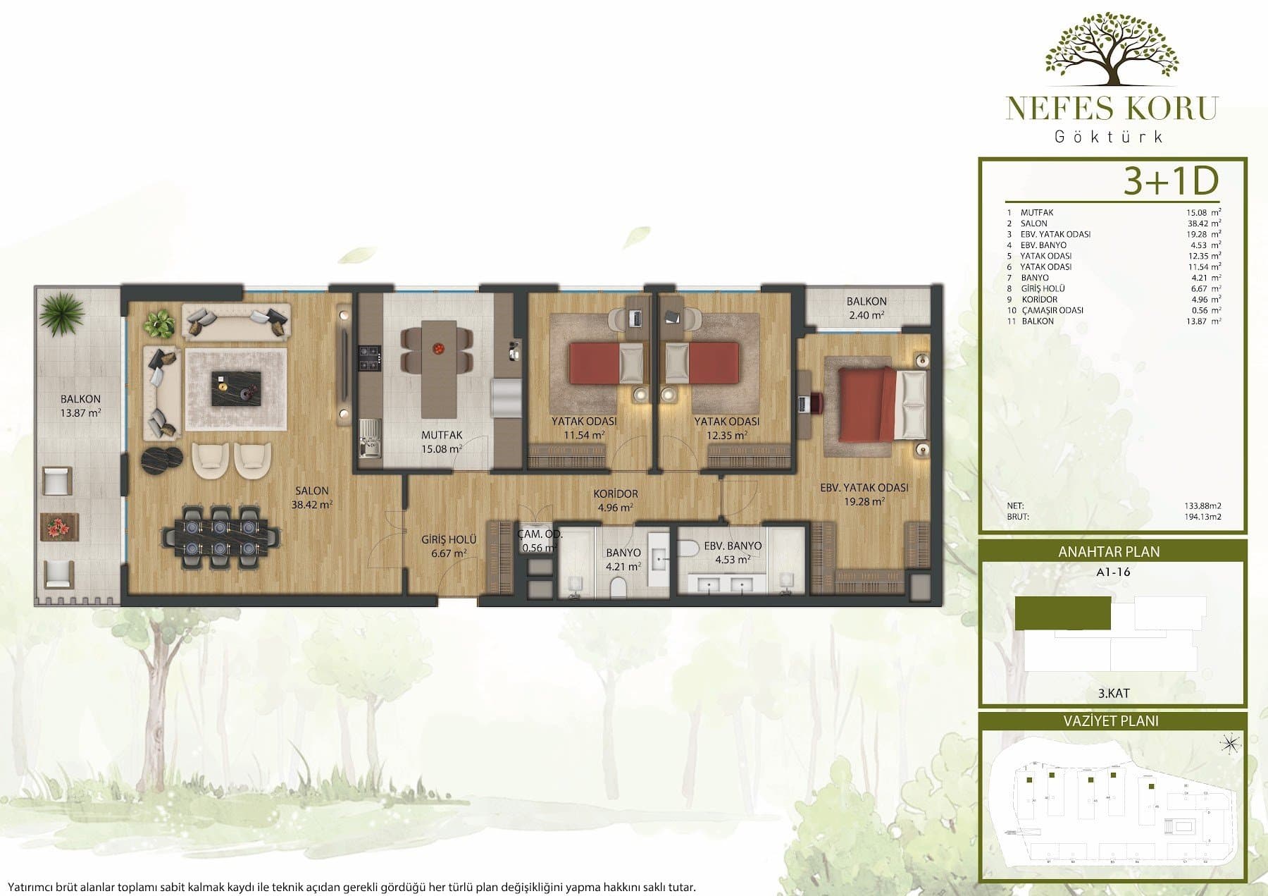 Nefes Koru Gokturk Project – 3+1 Type D floor plan