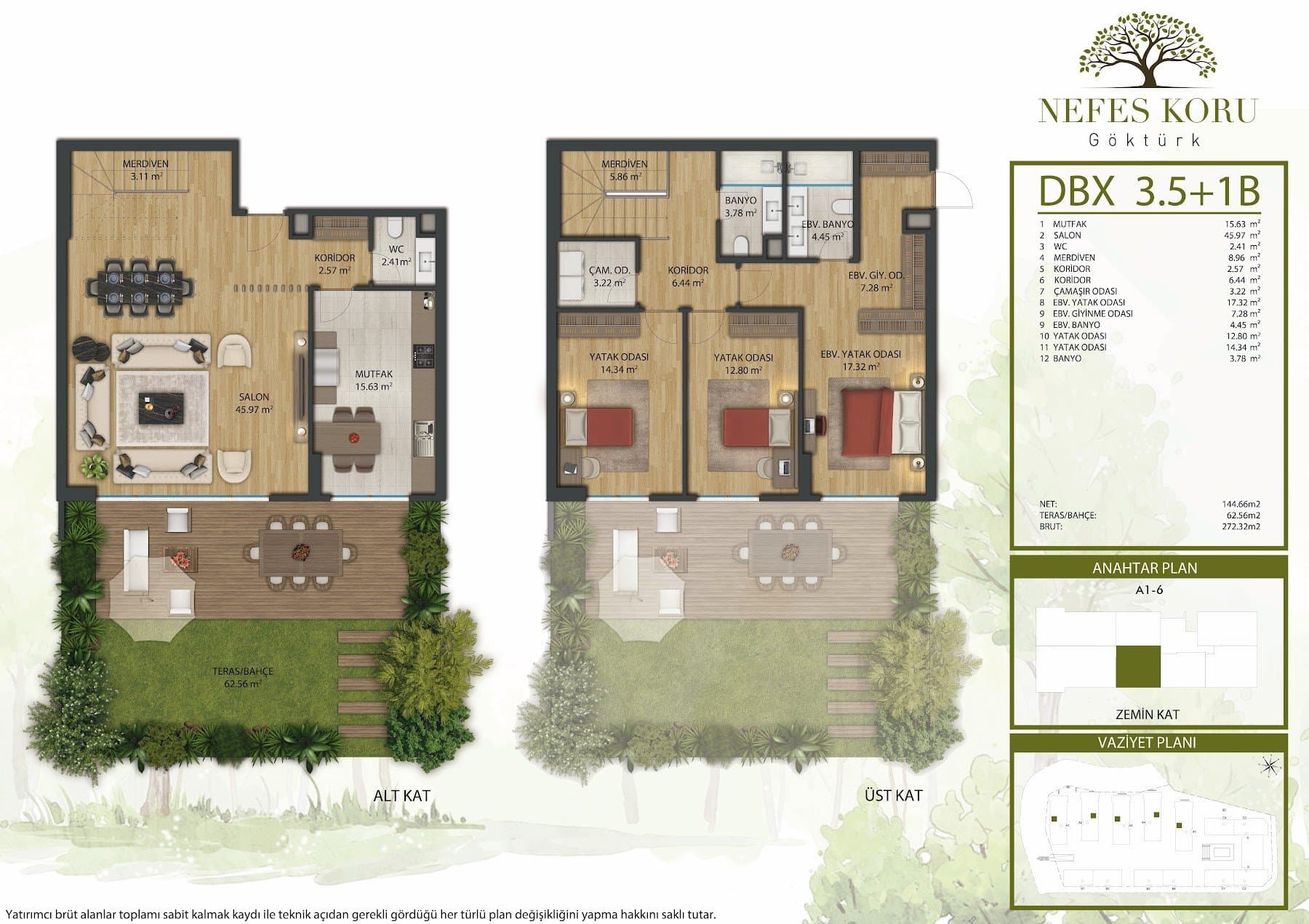 Nefes Koru Gokturk Project – 3.5+1 Duplex Type B floor plan