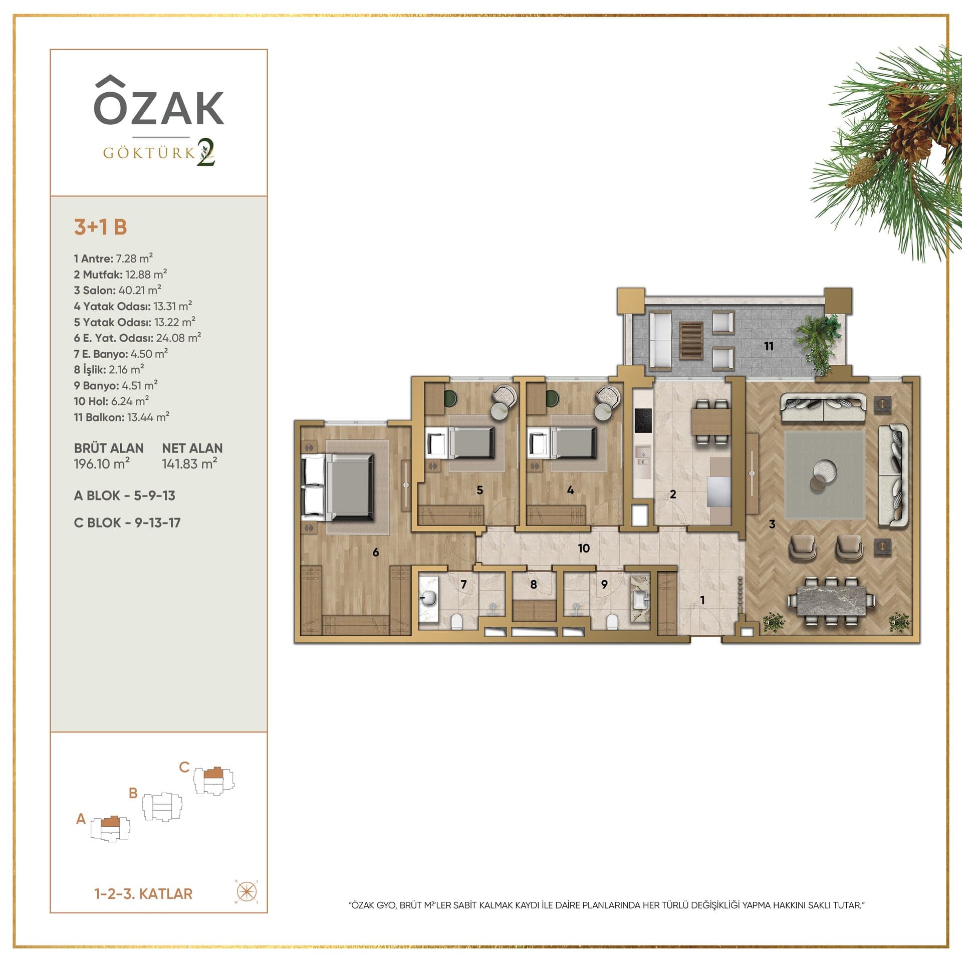 پروژه Ozak Doa Gokturk – پلان 3+1 B (A5-A9-A13-C9-C13-C17)