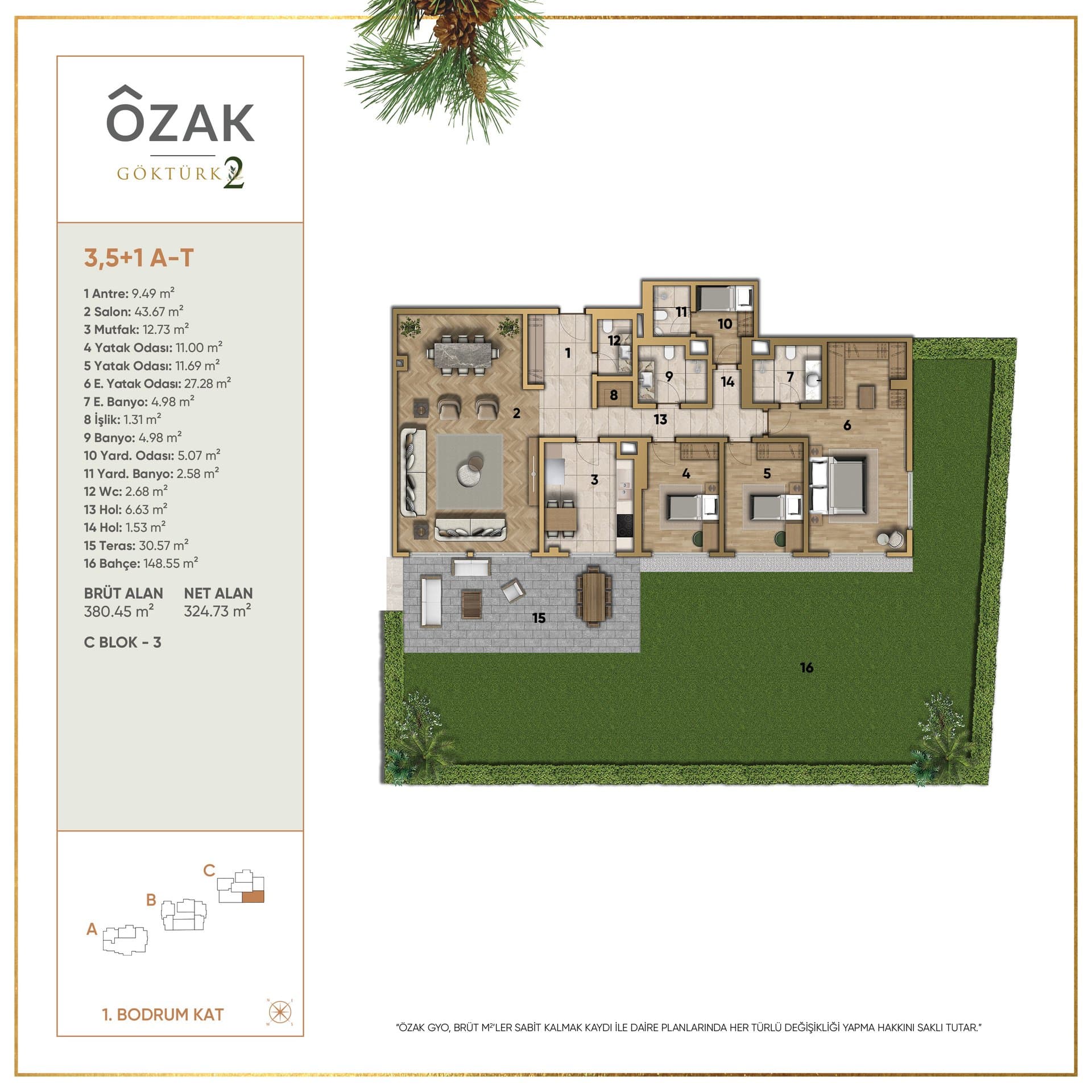 پروژه Ozak Doa Gokturk – پلان 3.5+1 A-T (C3)