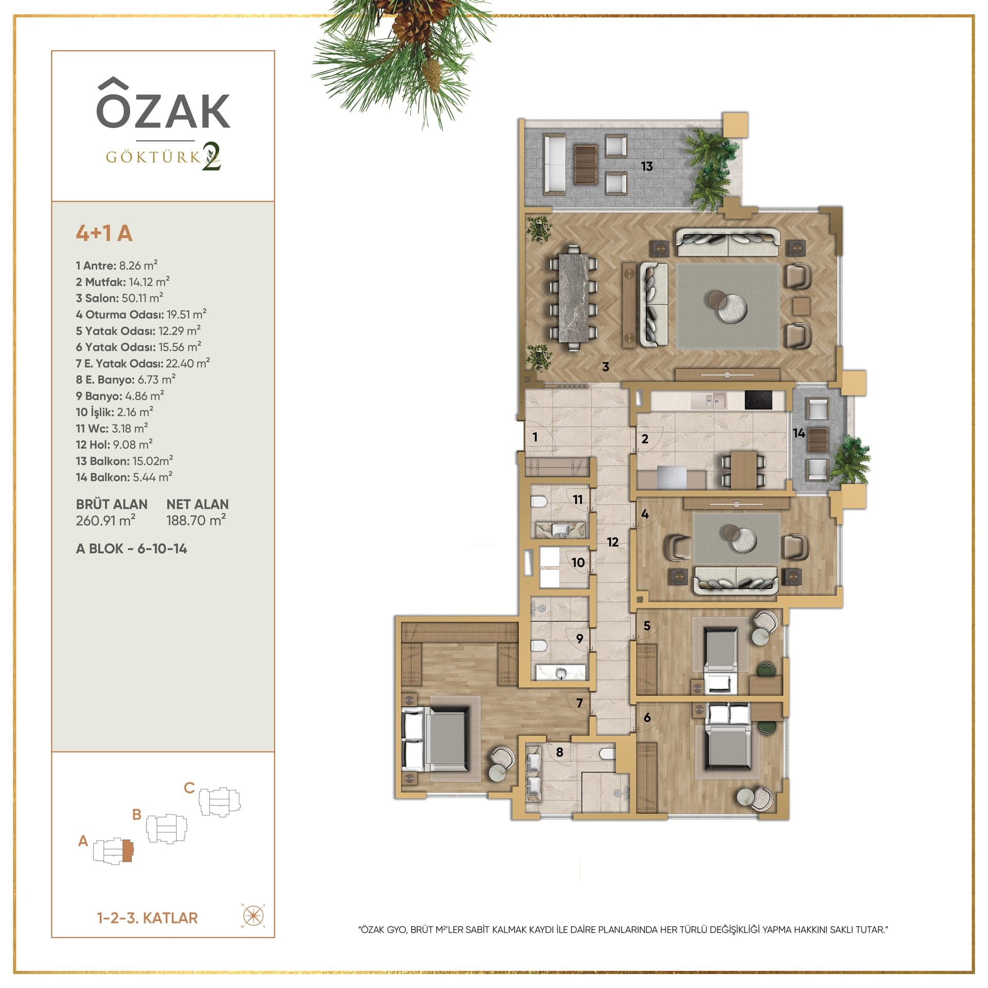 پروژه Ozak Doa Gokturk – پلان 4+1 A (A6-A10-A14)