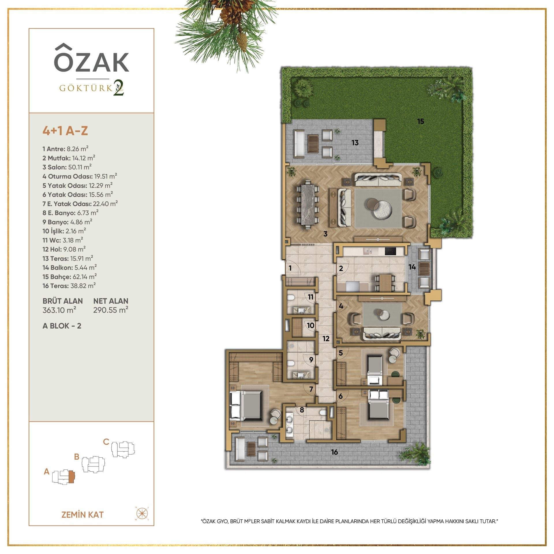 پروژه Ozak Doa Gokturk – پلان 4+1 A-Z (A2)