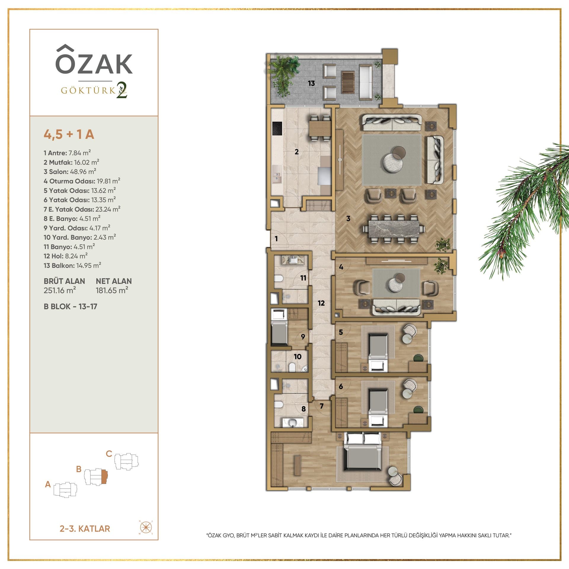 پروژه Ozak Doa Gokturk – پلان 4.5+1 A (B13-B17)