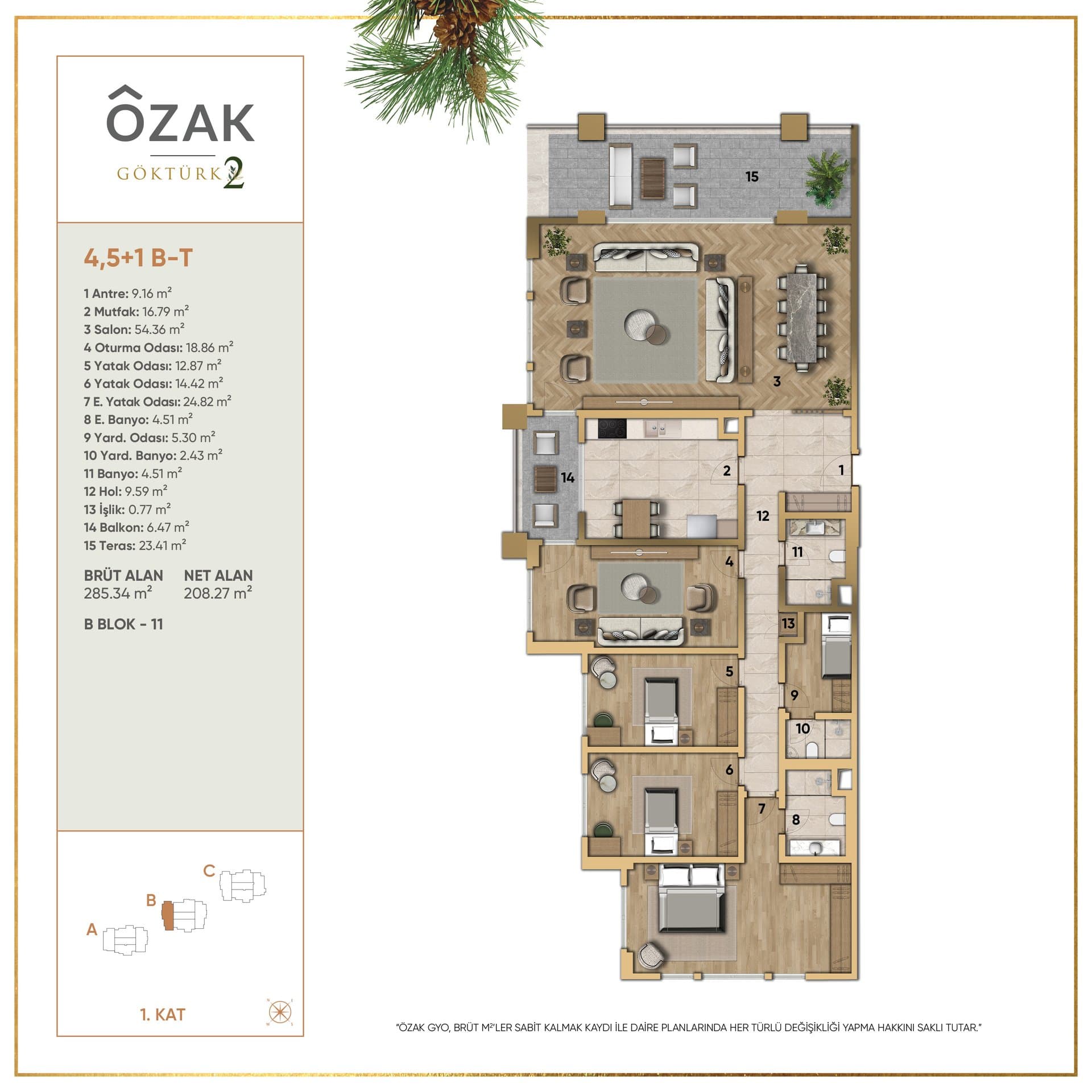 پروژه Ozak Doa Gokturk – پلان 4.5+1 B-T (B11)