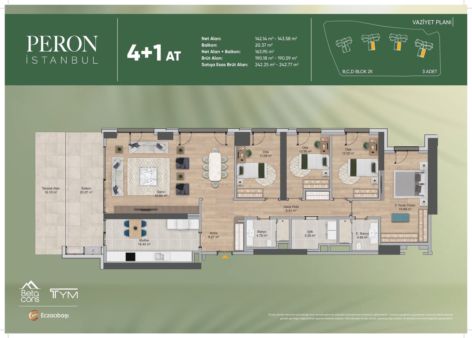پروژه Peron Istanbul – پلان 4+1 Type AT, Ground Floor with Terrace