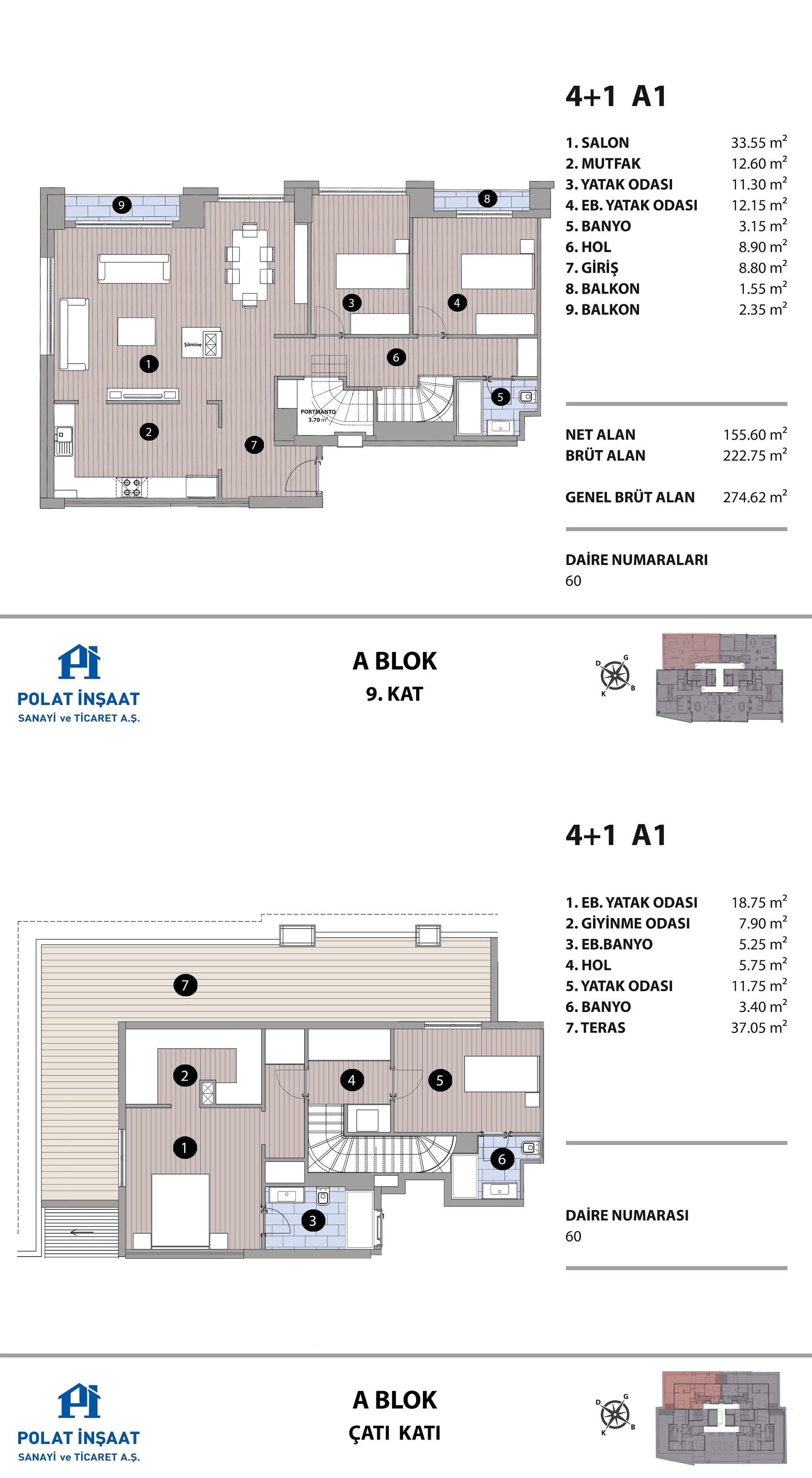 Polat Fulya Project – 4+1 Type A1 Duplex, Block A floor plan