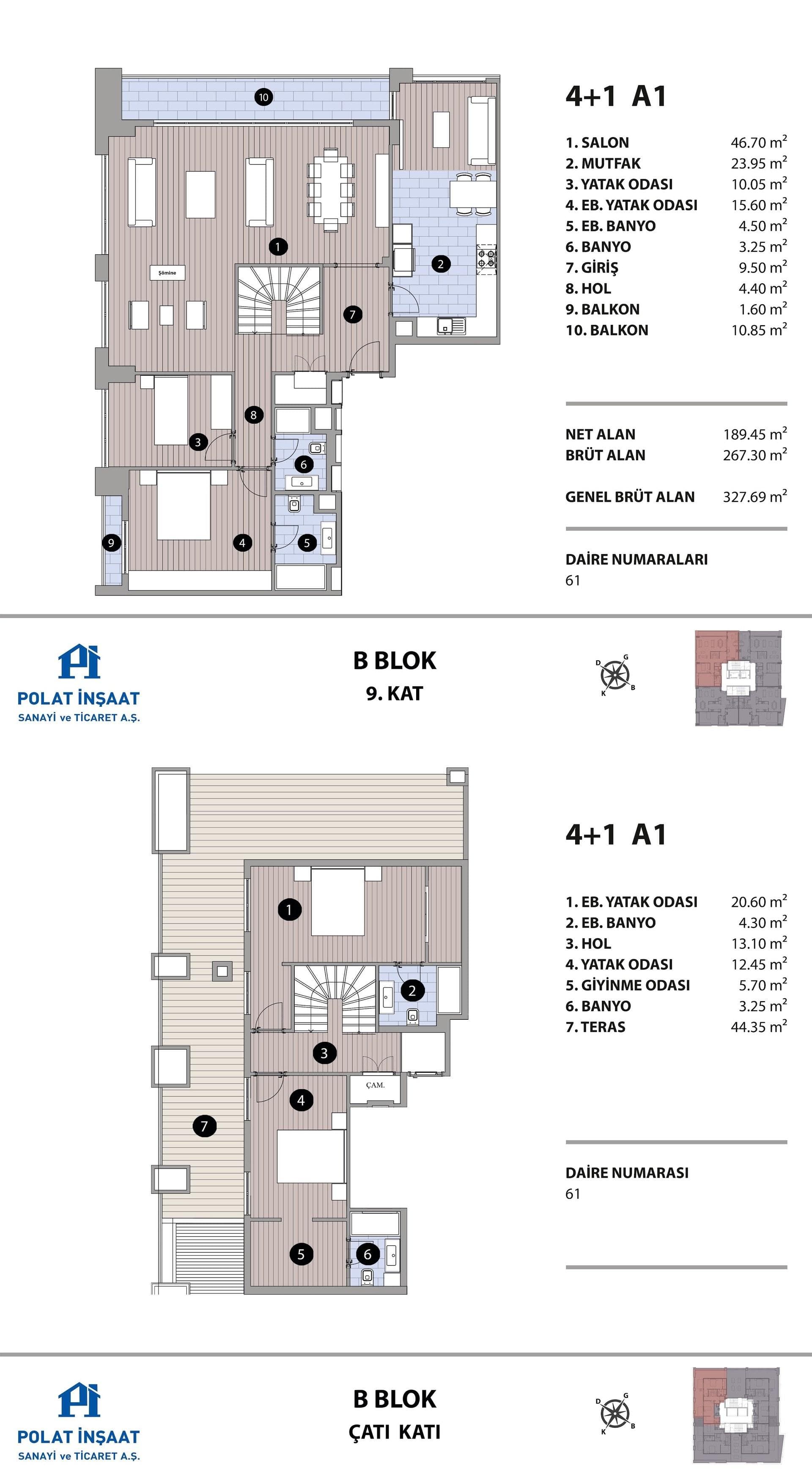 Polat Fulya Project – 4+1 Type A1 Duplex, Block B floor plan