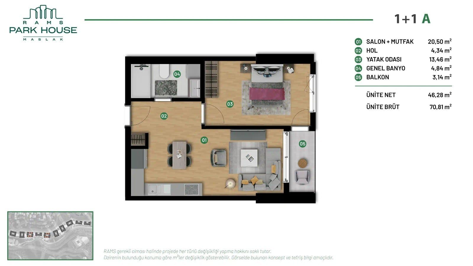 RAMS Park House Maslak Project – 1+1 Type A floor plan