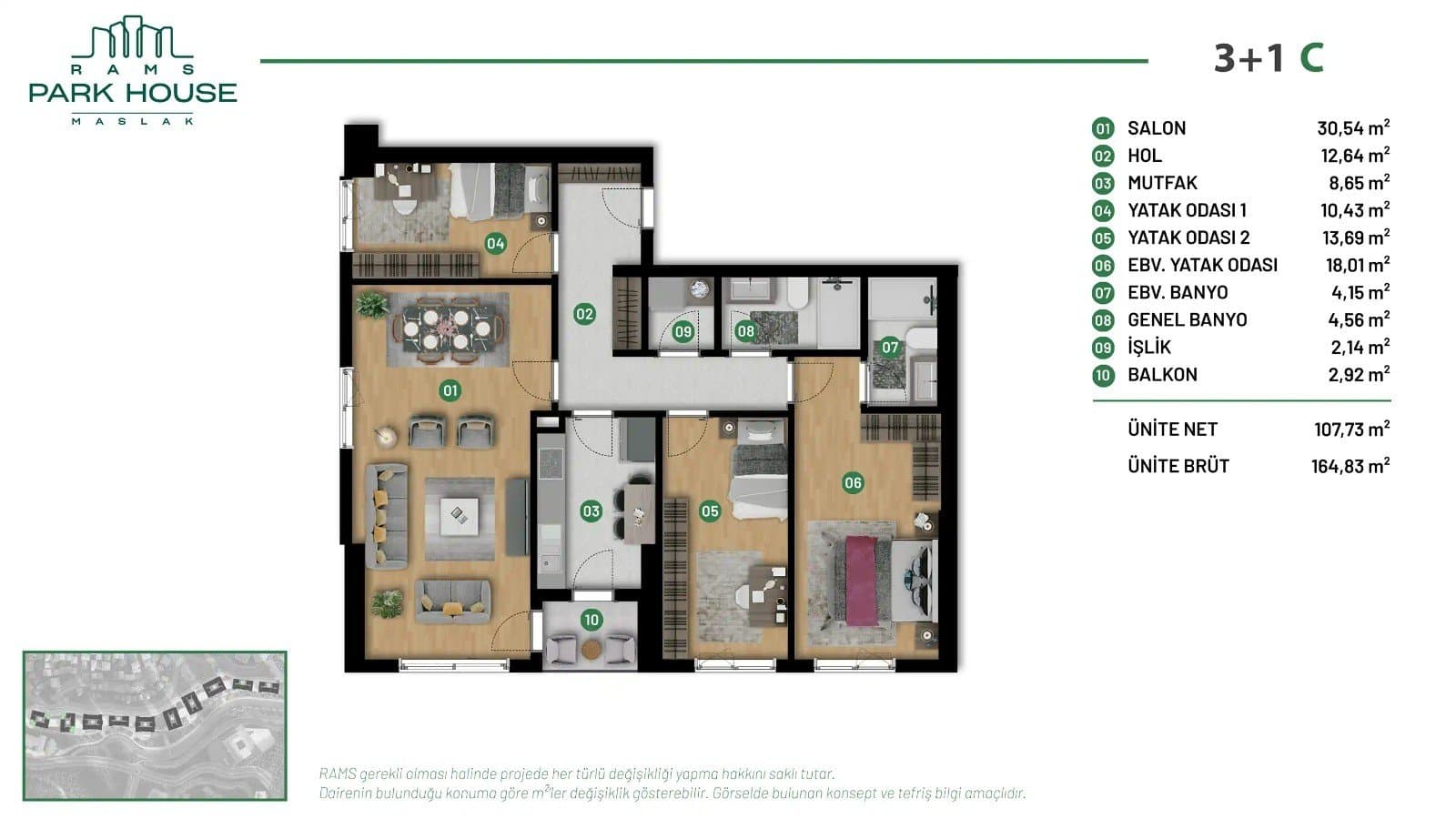 RAMS Park House Maslak Project – 3+1 Type C floor plan