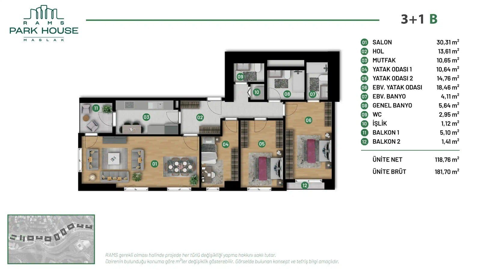 RAMS Park House Maslak Project – 3+1 Type B floor plan