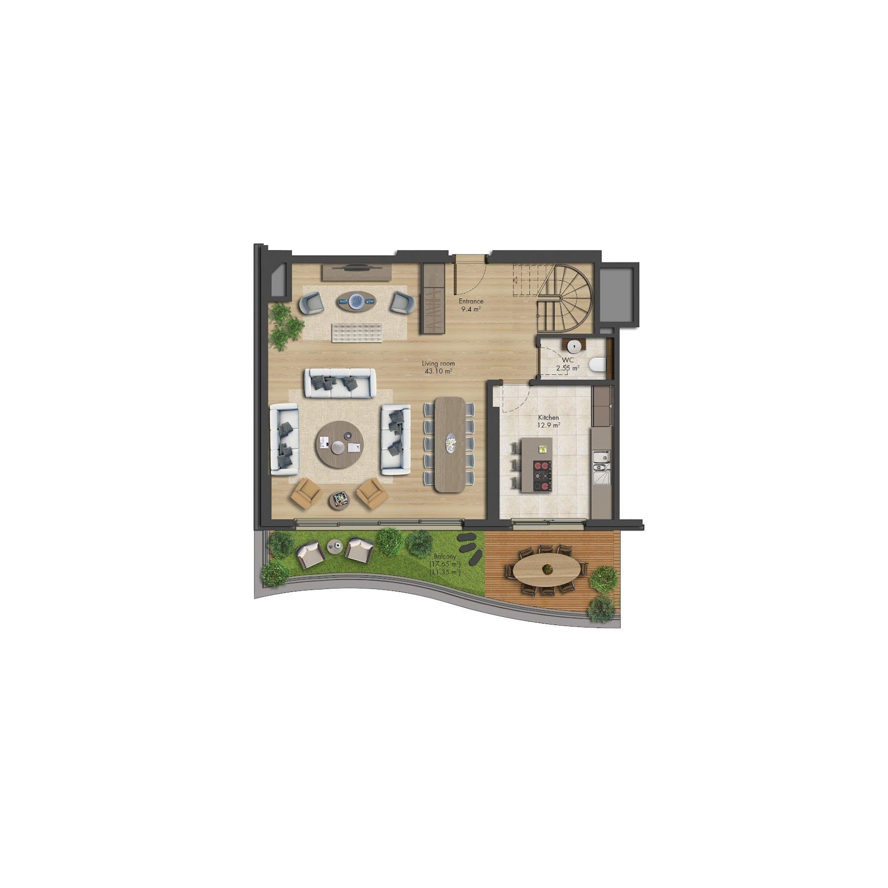 پروژه SeaPearl Istanbul – پلان 3.5+1 Duplex Type C8, Living Level