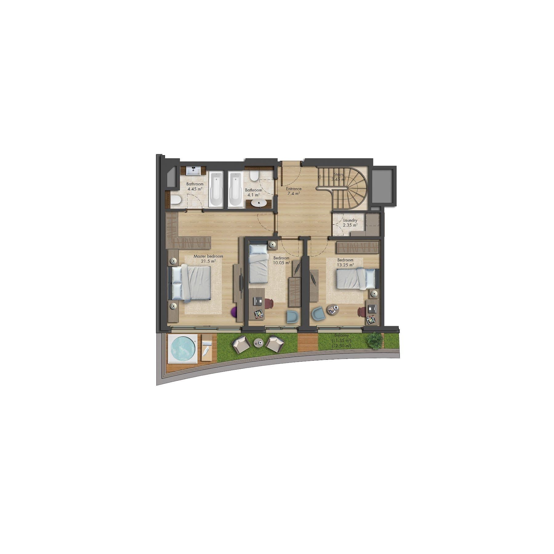 پروژه SeaPearl Istanbul – پلان 3.5+1 Duplex Type C8, Bedroom Level
